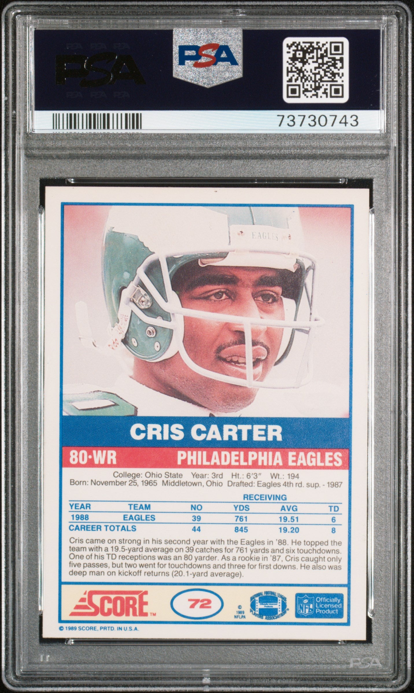 1989 Score Cris Carter #72 Football PSA 6