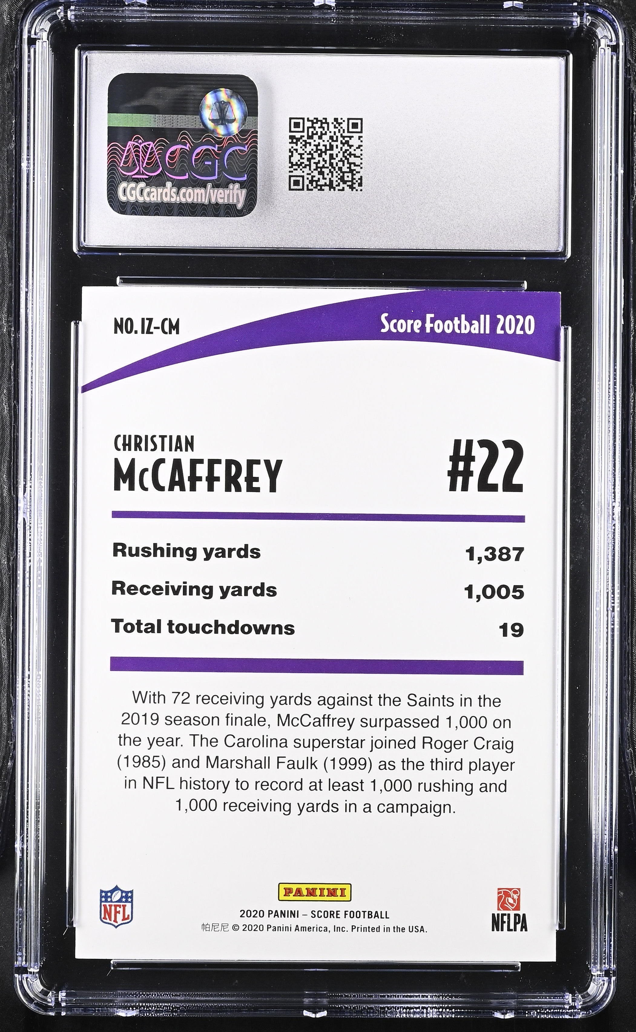 2020 Score Christian McCaffrey #IZ-CM Football CGC 10