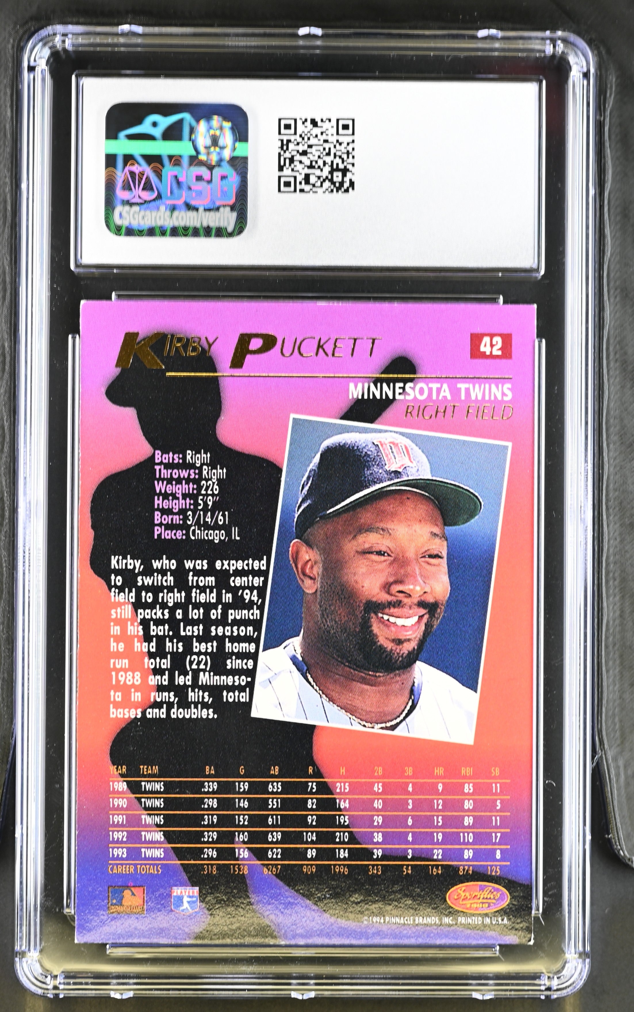 1994 2000 Kirby Puckett #42 Baseball CGC 8