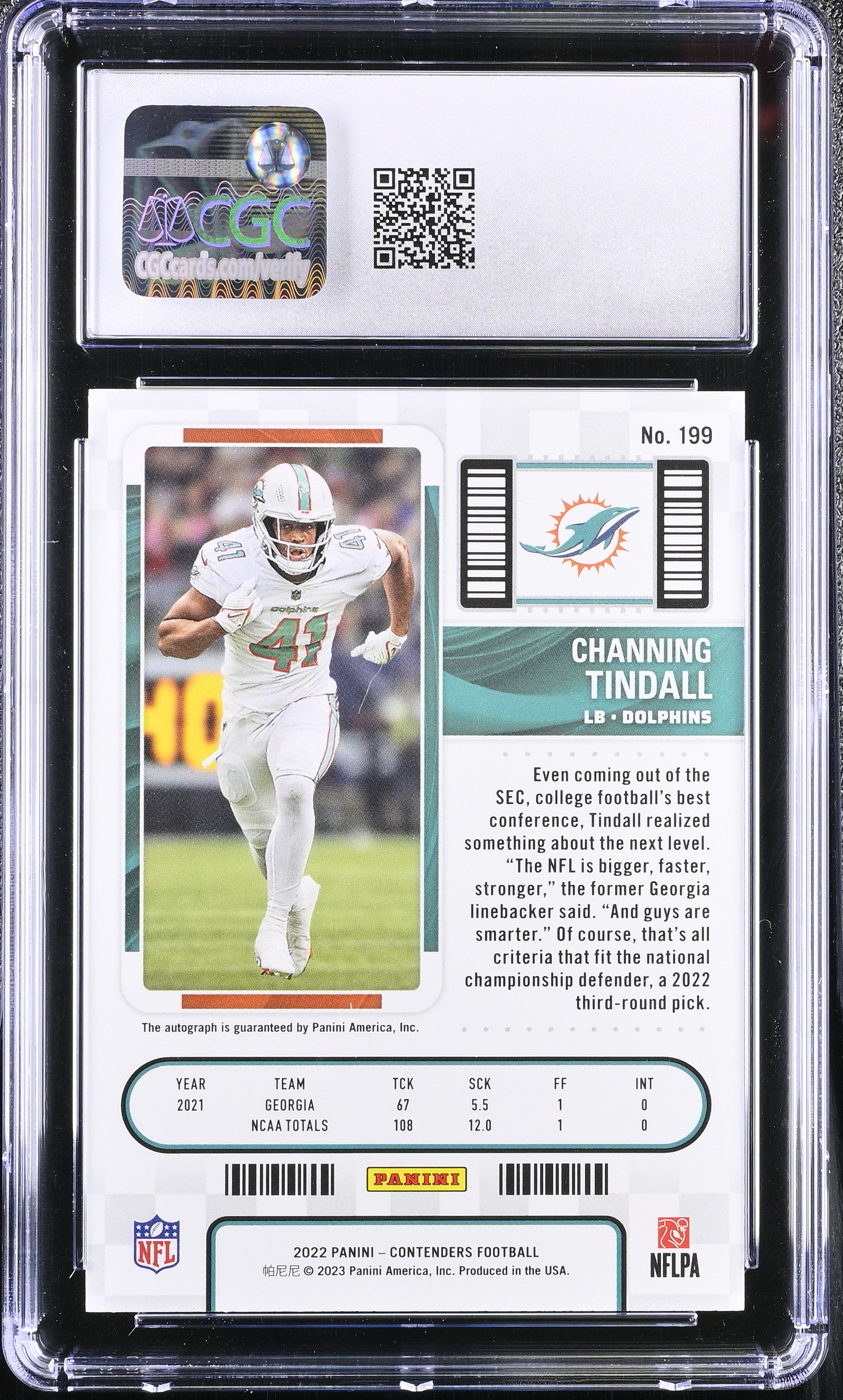 2022 Contenders Channing Tindall #199 Football CGC 10