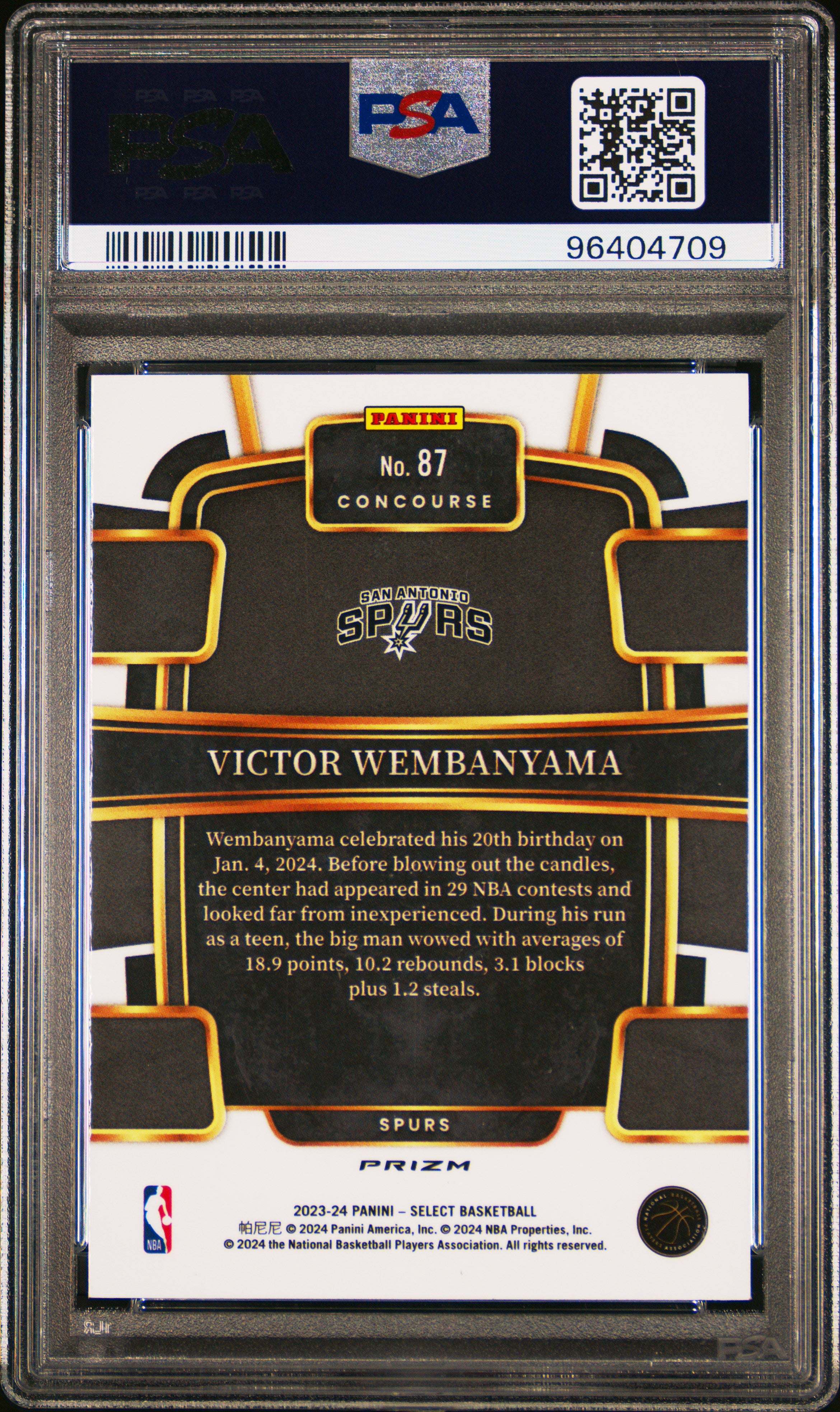 2023 Panini Select Victor Wembanyama #87 Disco Basketball PSA 10