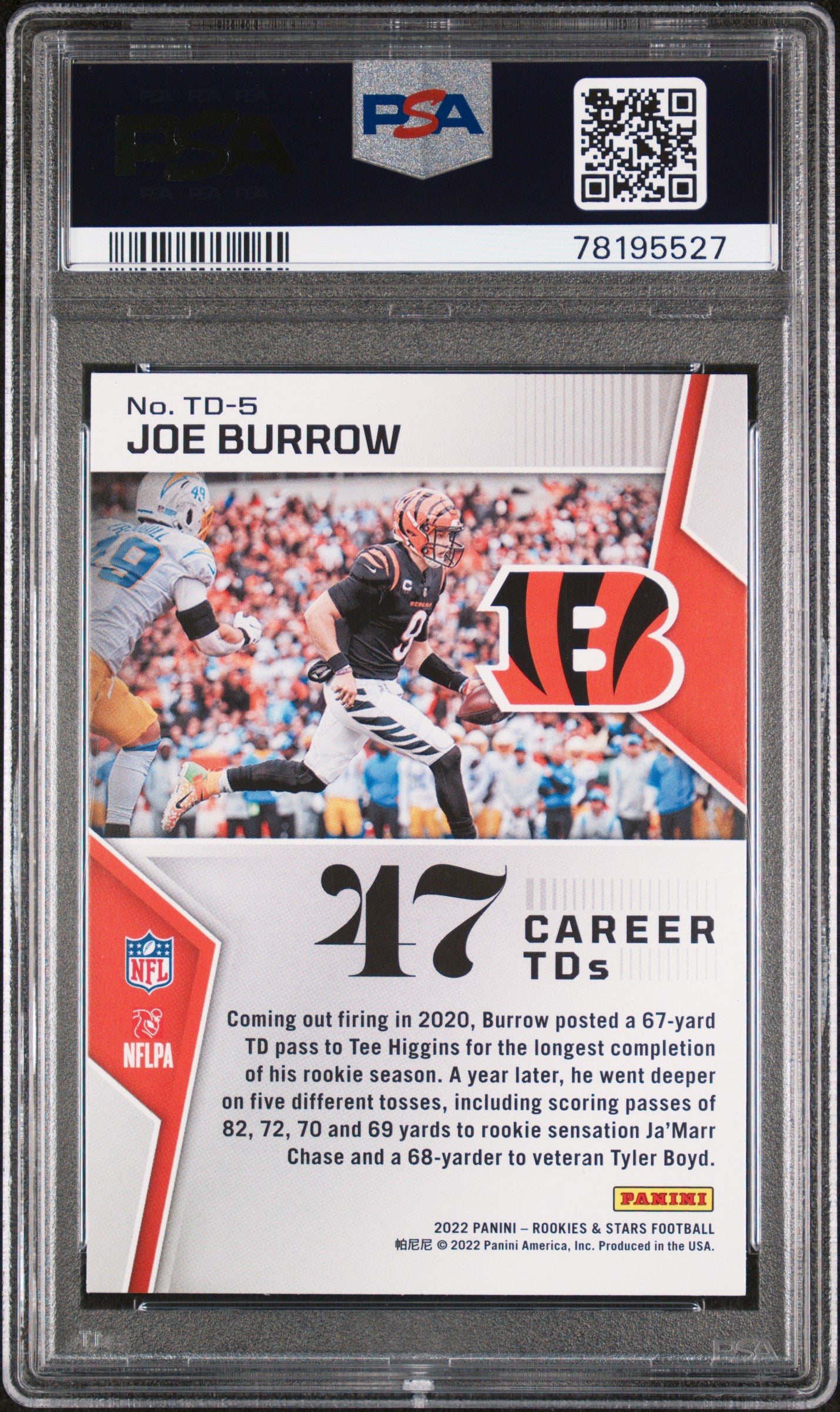 2022 Panini Rookies & Stars Touchdown Club Joe Burrow #TD5 PSA 9