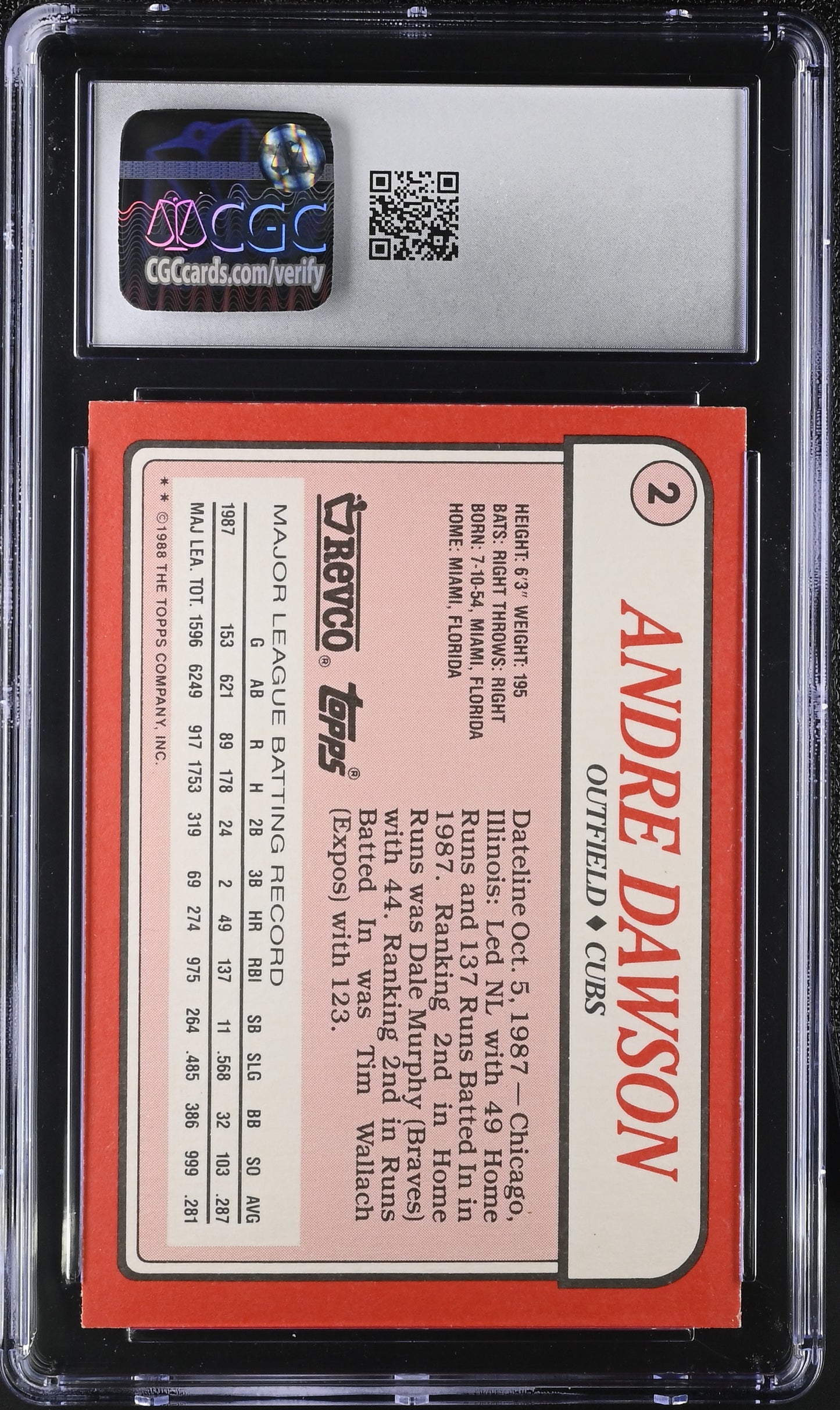 1988 Topps Revco League Leaders Andre Dawson #2 Baseball CGC 8