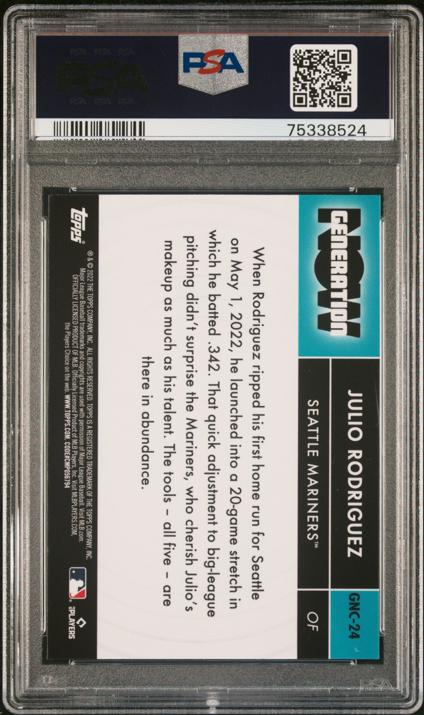 2022 Topps Chrome Update Generation Now Julio Rodriguez #GNC24 Baseball PSA 8