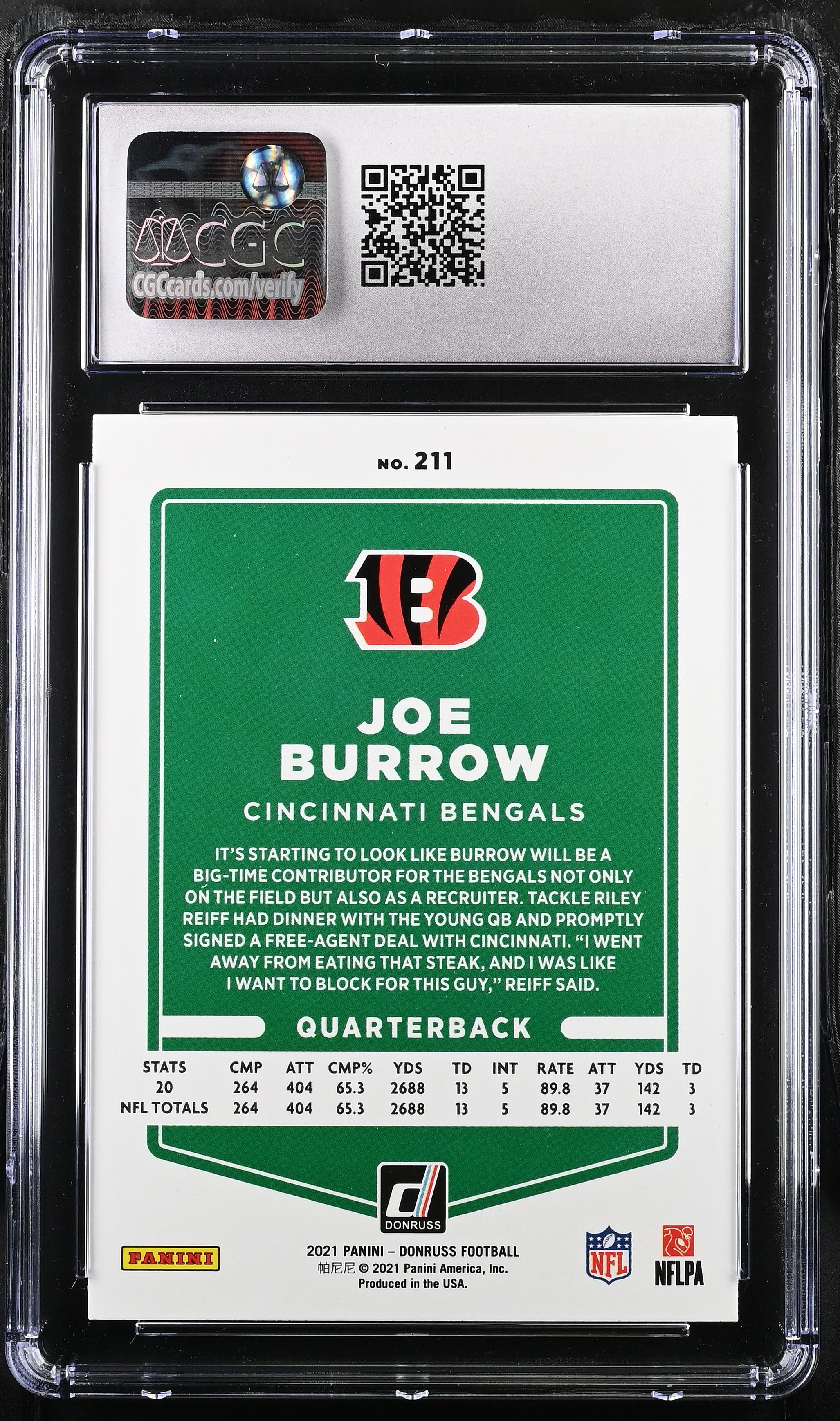 2021 Donruss Joe Burrow #211 Football CGC 9.5