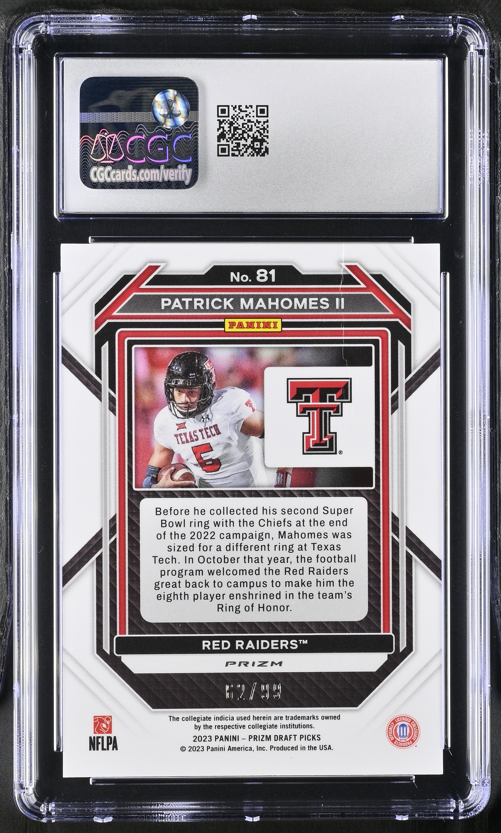 2023 Panini Prizm Draft Picks Patrick Mahomes II #81 Blue Ice Football CGC 3