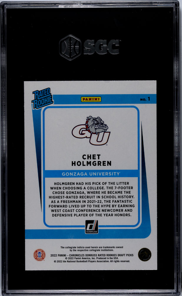 2022 Panini Chronicles Draft Picks Chet Holmgren #1 Donruss Basketball SGC 9