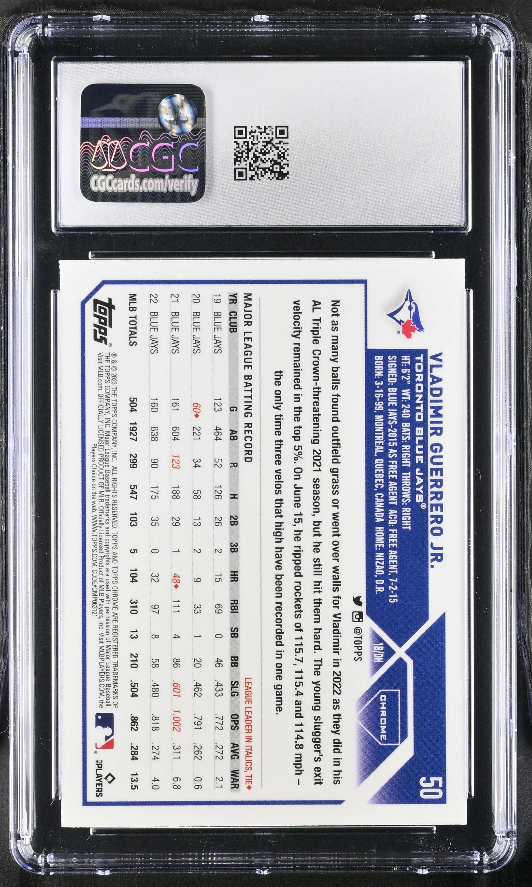 2023 Topps Chrome Vladimir Guerrero Jr. #50 Baseball CGC 10