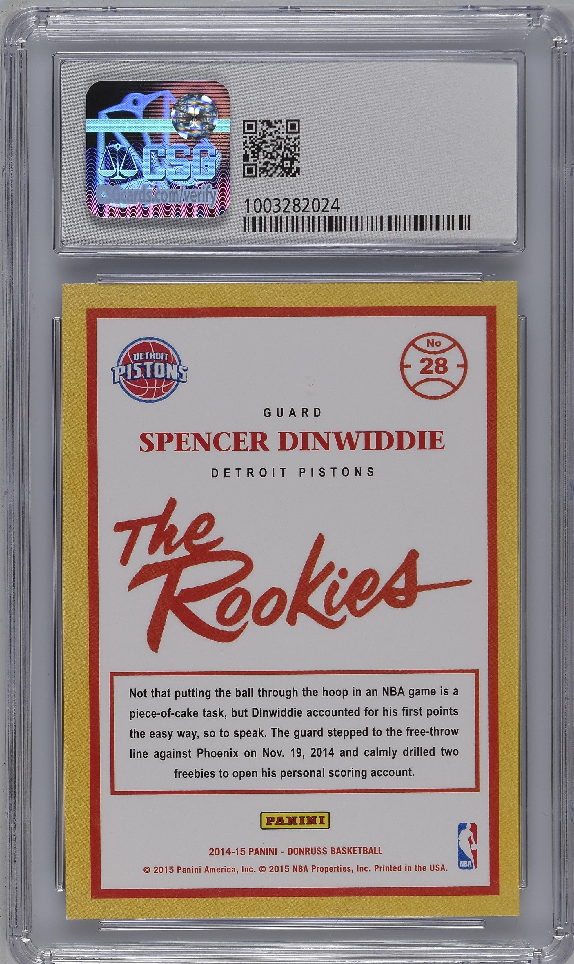 2014 Donruss Spencer Dinwiddie #28 Swirlorama Basketball CGC 9