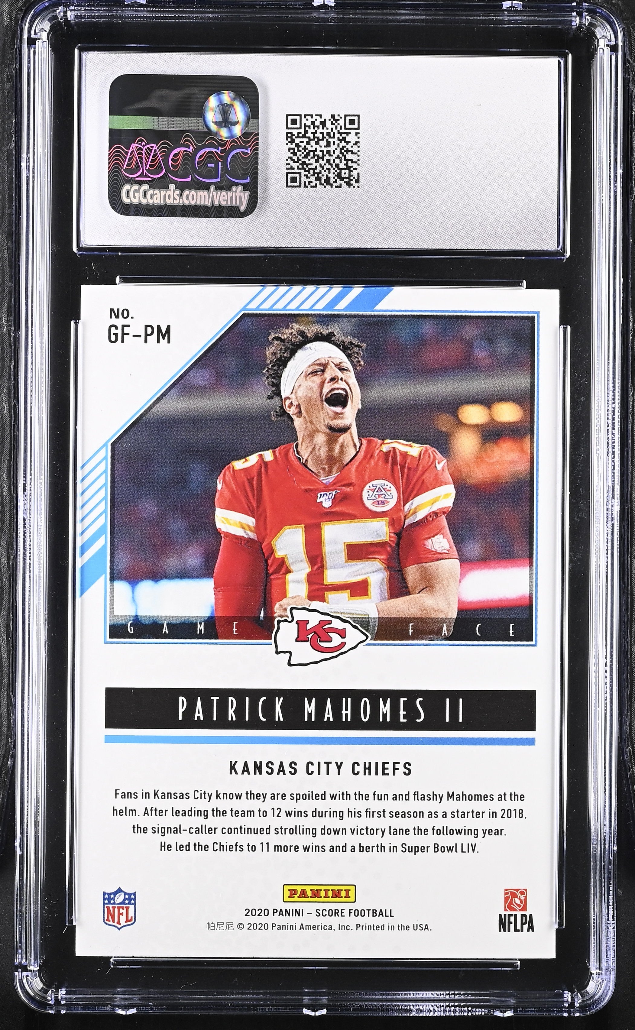 2020 Score Patrick Mahomes II #GF-PM Game Face Football CGC 9.5