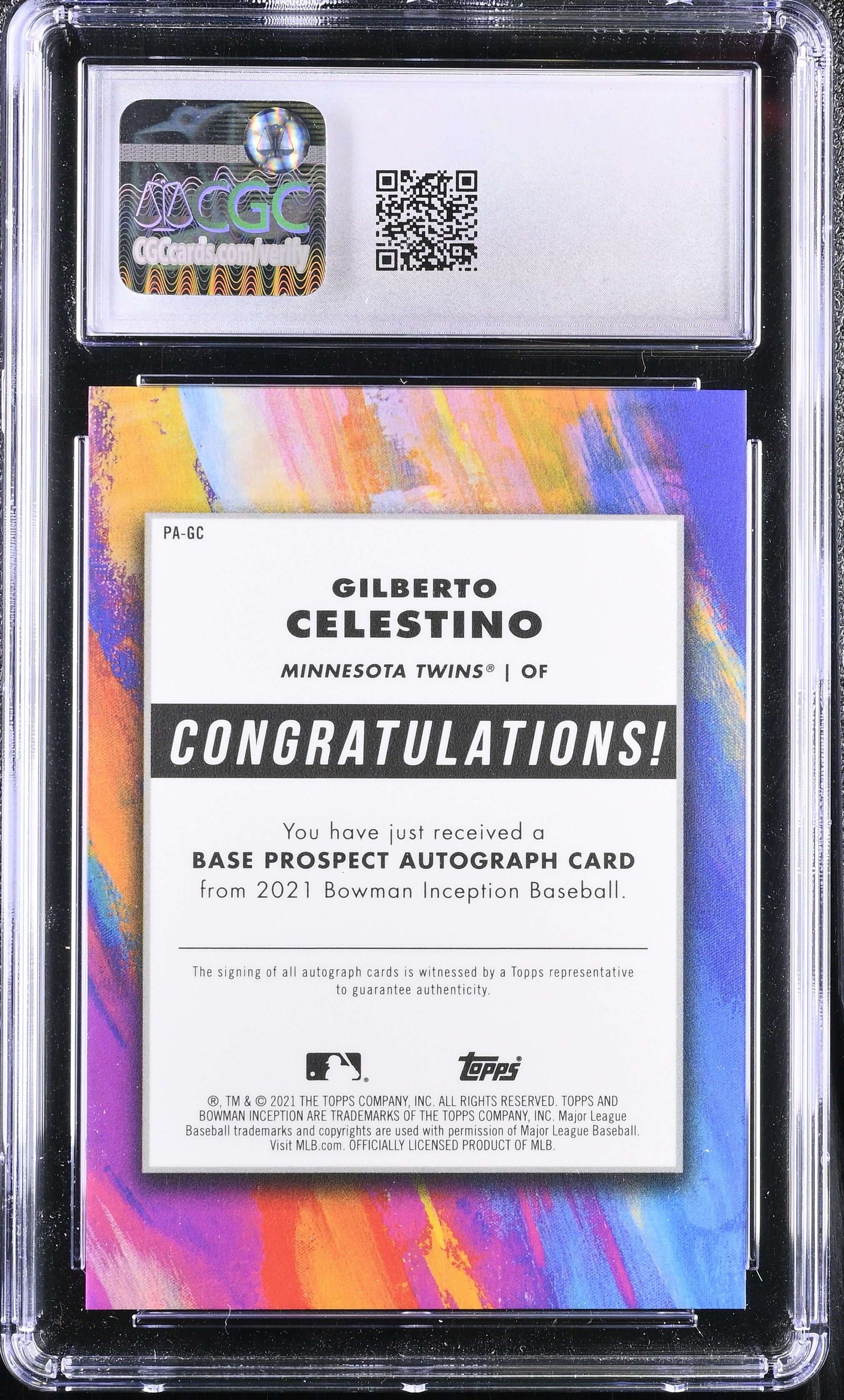 2021 Inception Gilberto Celestino #PA-GC Prospect Auto 460/600 Baseball CGC 10