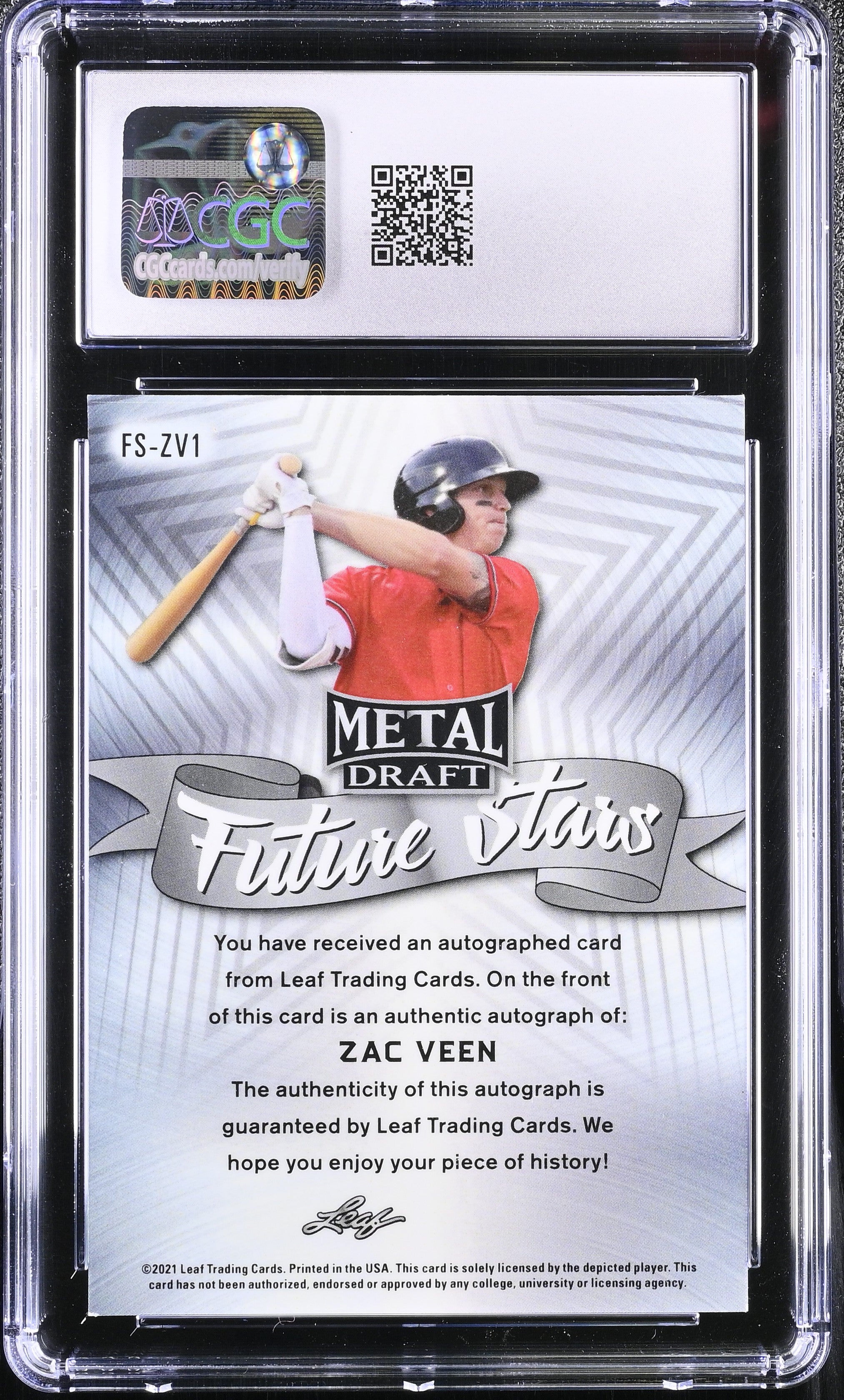 2021 Metal Draft Zac Veen #FS-ZV1 Silver Mojo Auto Baseball CGC 9