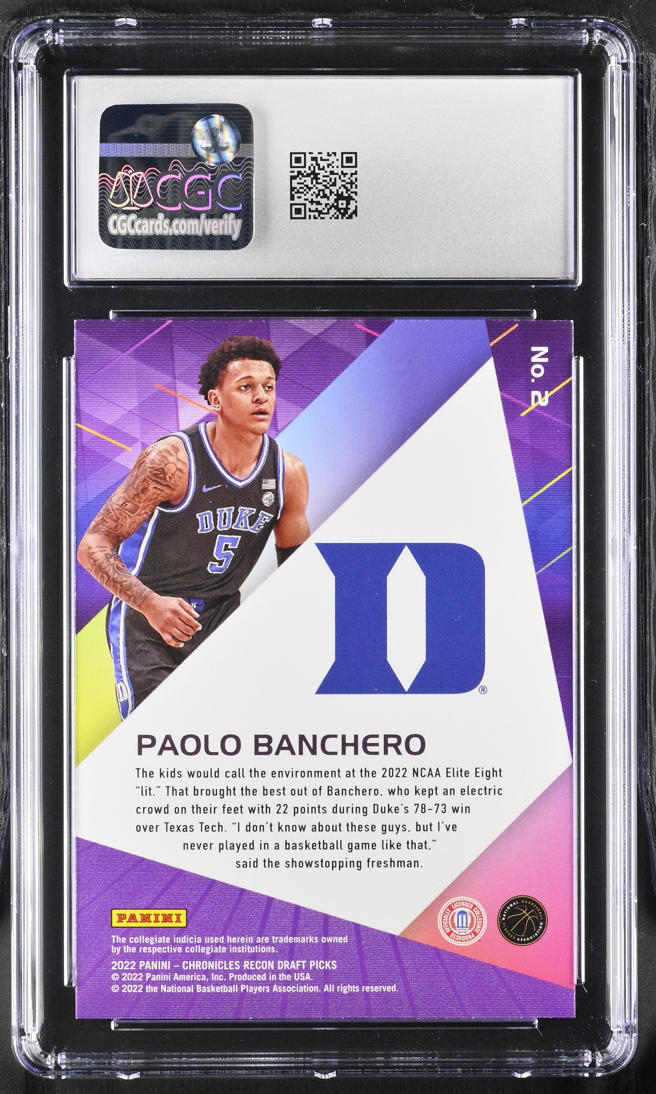 2022 Panini Chronicles Draft Picks Paolo Banchero #2 Recon RC Basketball CGC 10