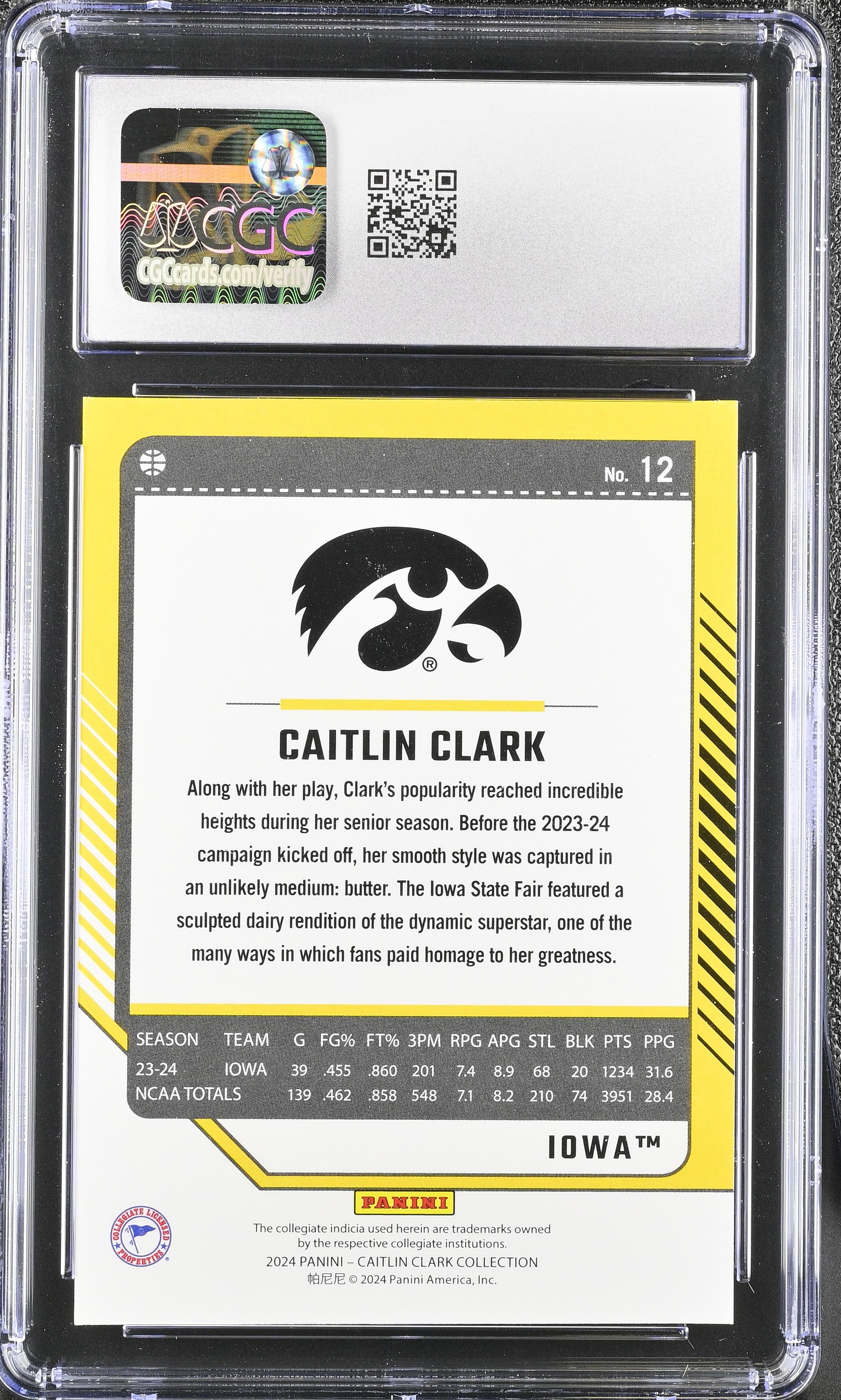 2024 Panini Caitlin Clark Collection Caitlin Clark #12 Donruss Basketball CGC 9