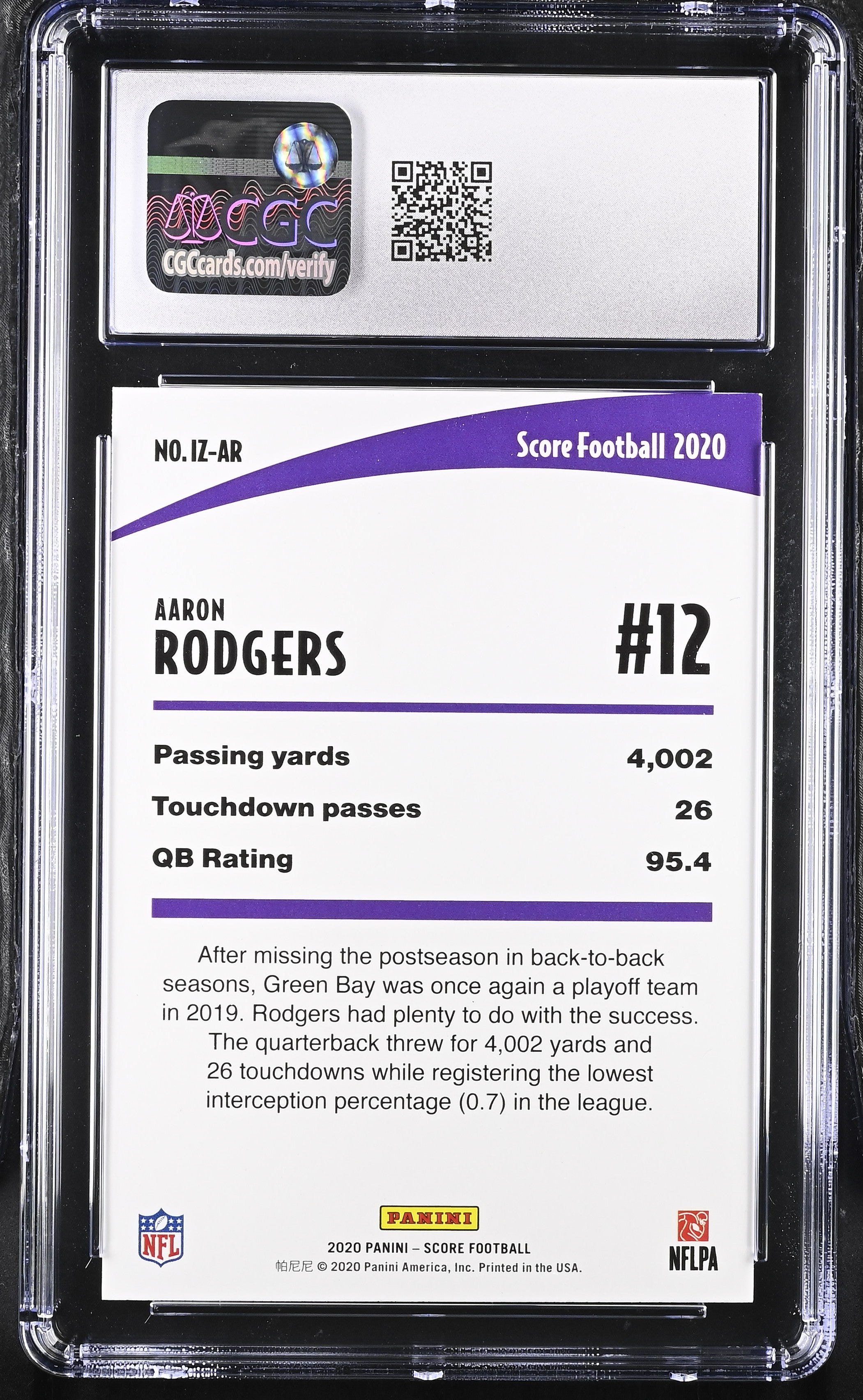 2020 Score Aaron Rodgers #IZ-AR Football CGC 10