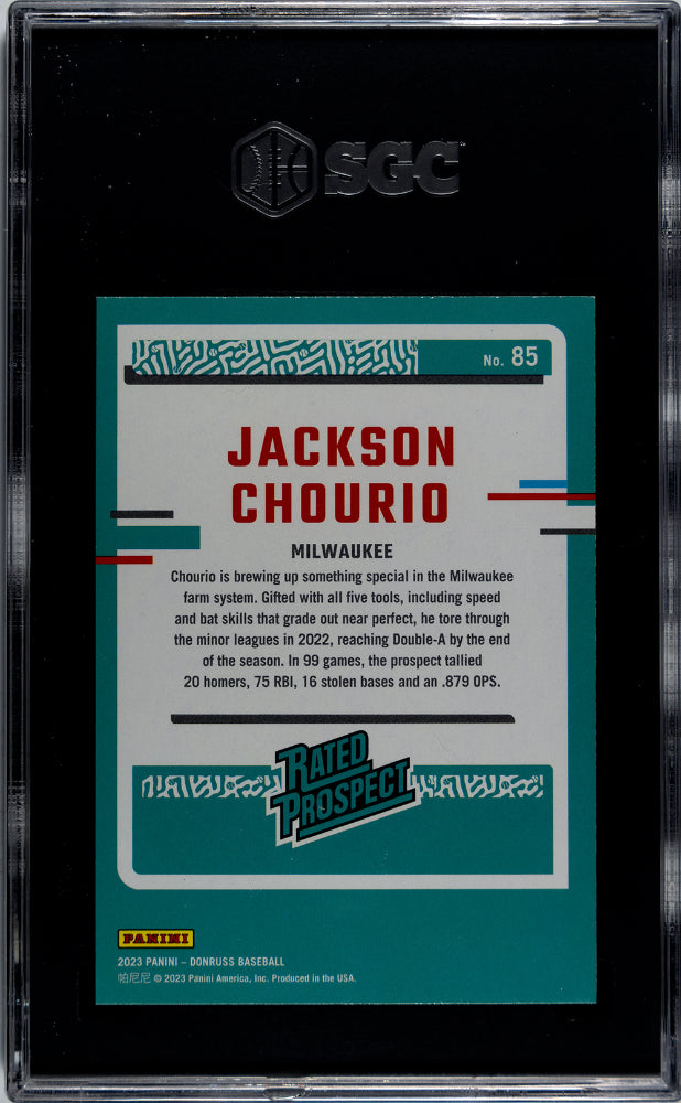 2023 Donruss Jackson Chourio #85 Rated Prospect Baseball SGC 9.5