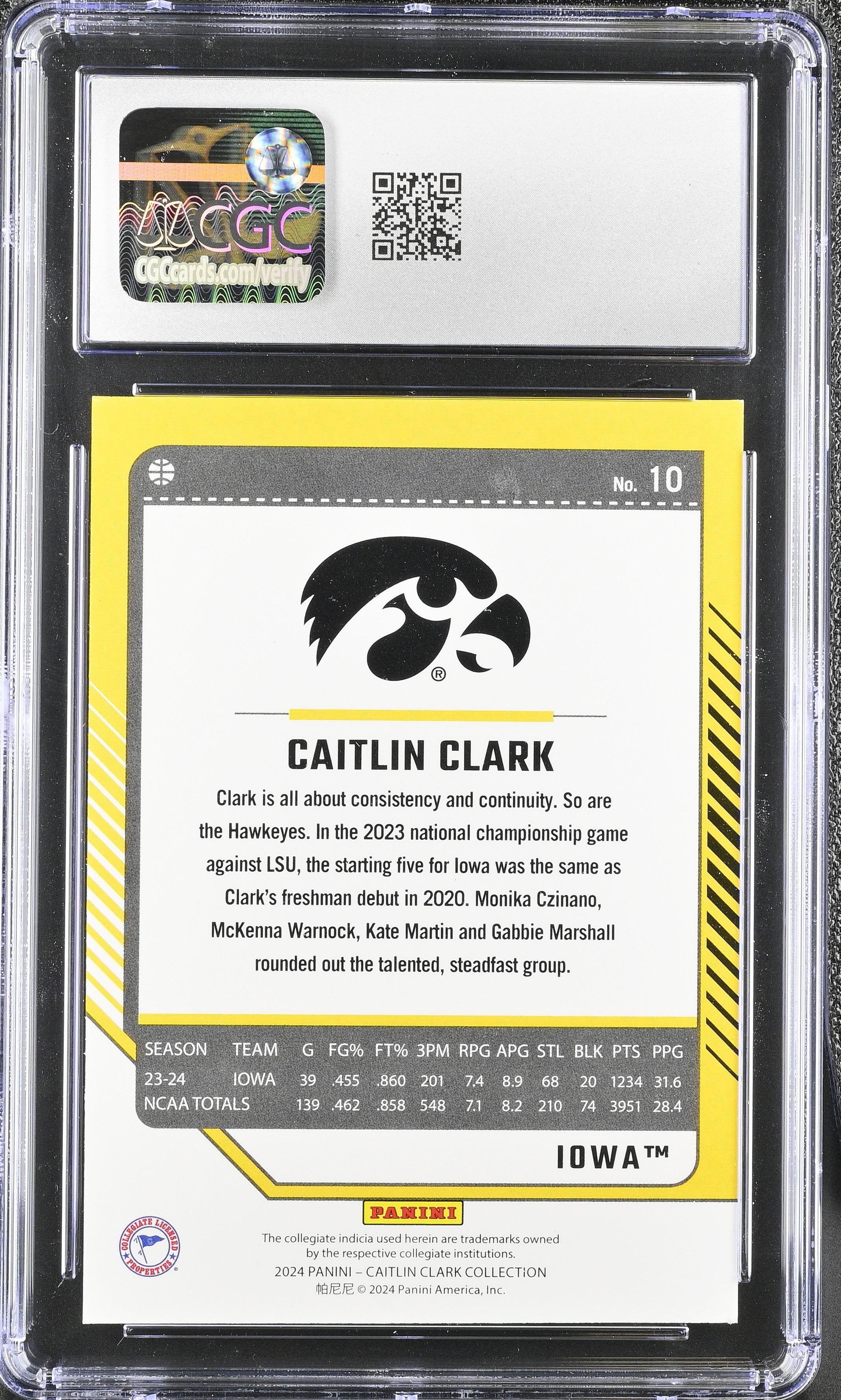 2024 Panini Caitlin Clark Collection Caitlin Clark #10 Donruss Basketball CGC 9