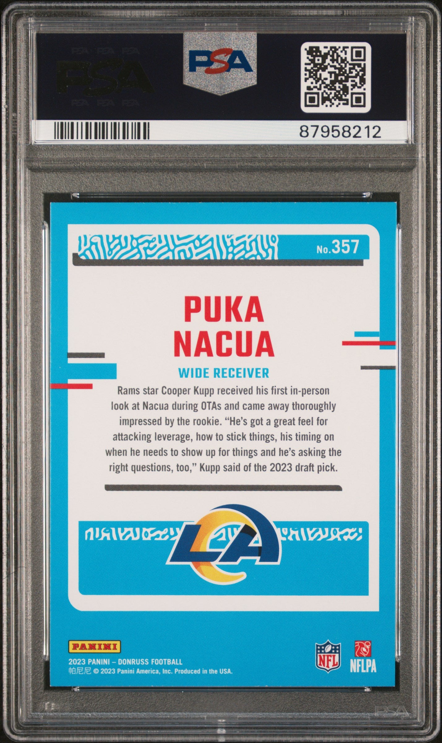 2023 Panini Donruss Puka Nacua #357 Football PSA 8