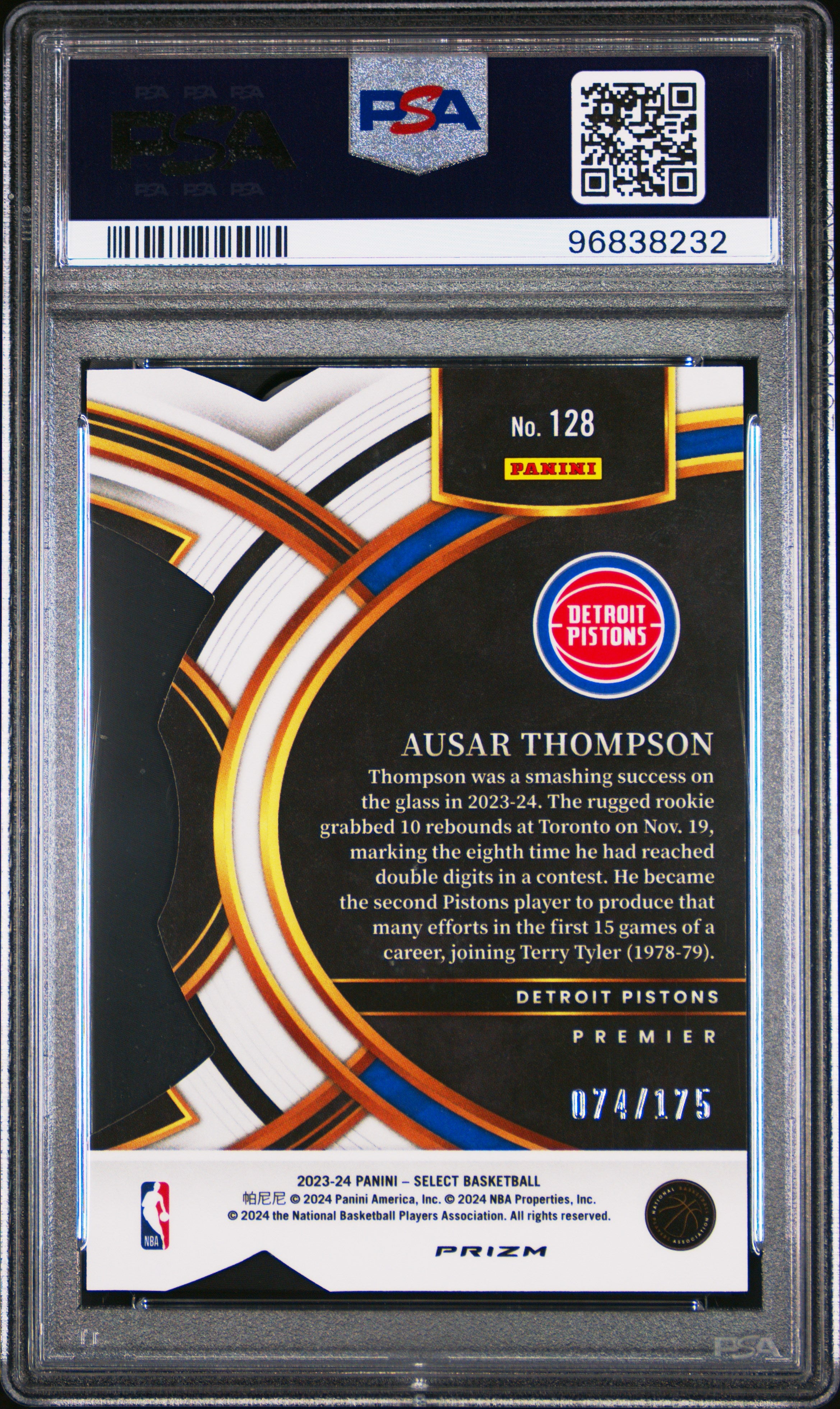 2023 Panini Select Ausar Thompson #128 Die Cut Maroon Prizm RC PSA 10