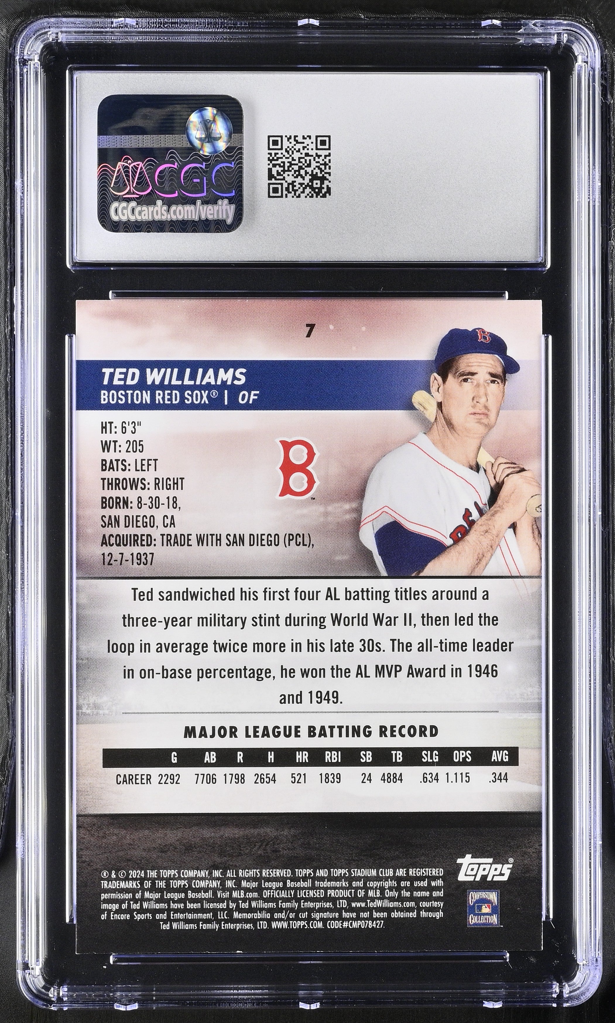 2024 Stadium Club Ted Williams #7 Baseball CGC 9