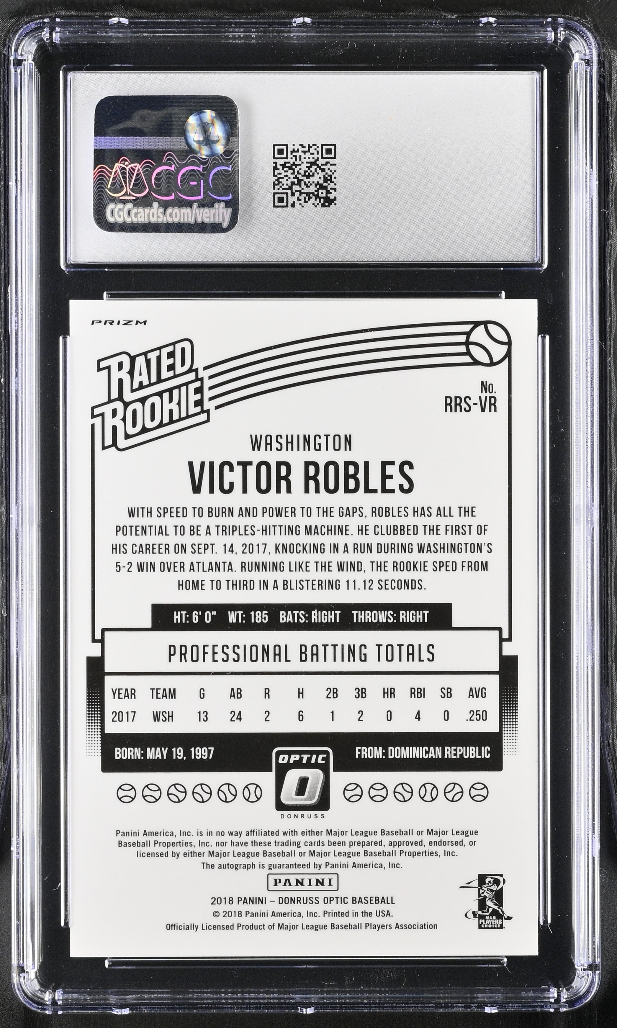 2018 Donruss Optic Victor Robles #RRS-VR Holo Rated Rookie Auto Baseball CGC 10