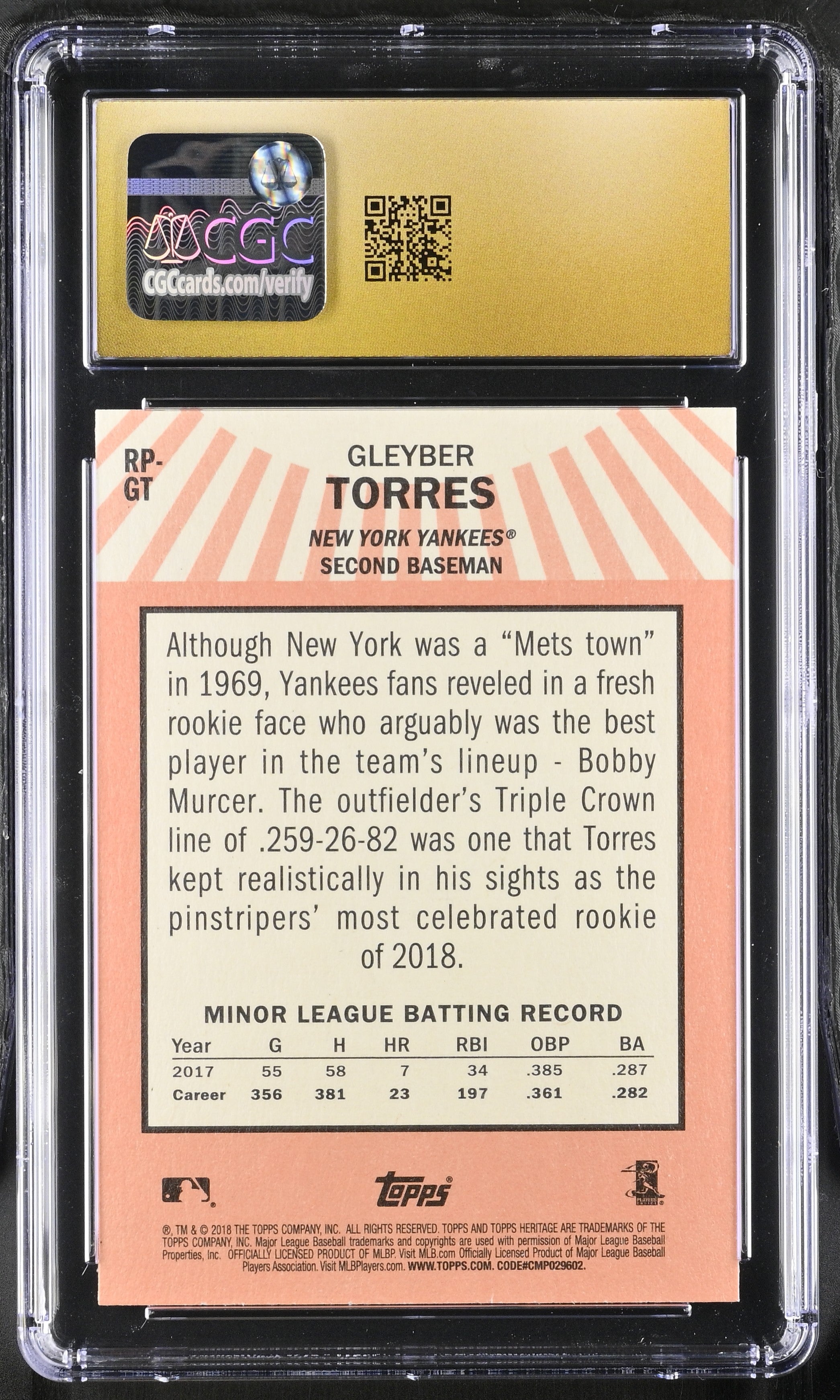 2018 Topps Heritage High Number Gleyber Torres #RP-GT Baseball CGC 10