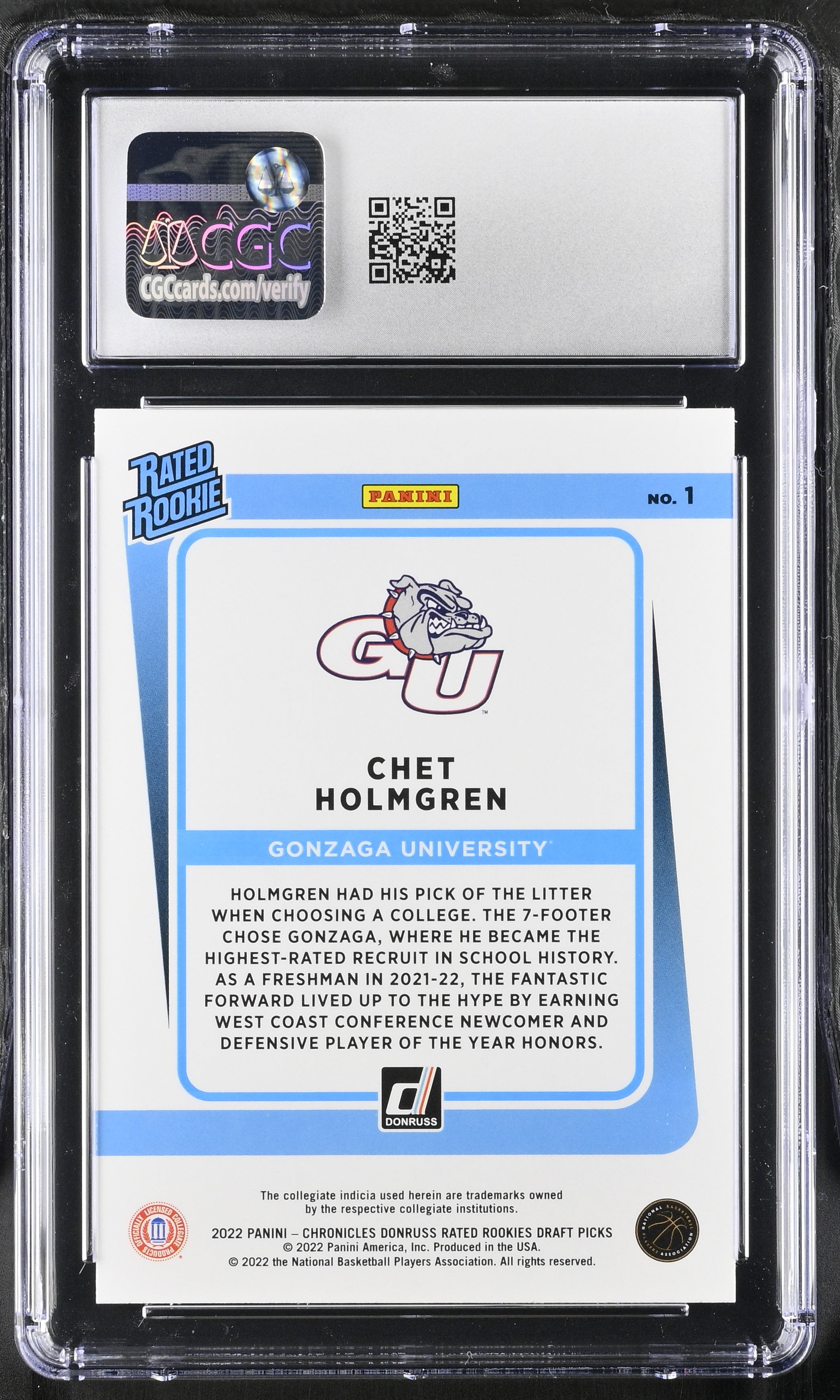 2022 Panini Chronicles Draft Picks Chet Holmgren #1 Pink Rated Rookie CGC 9