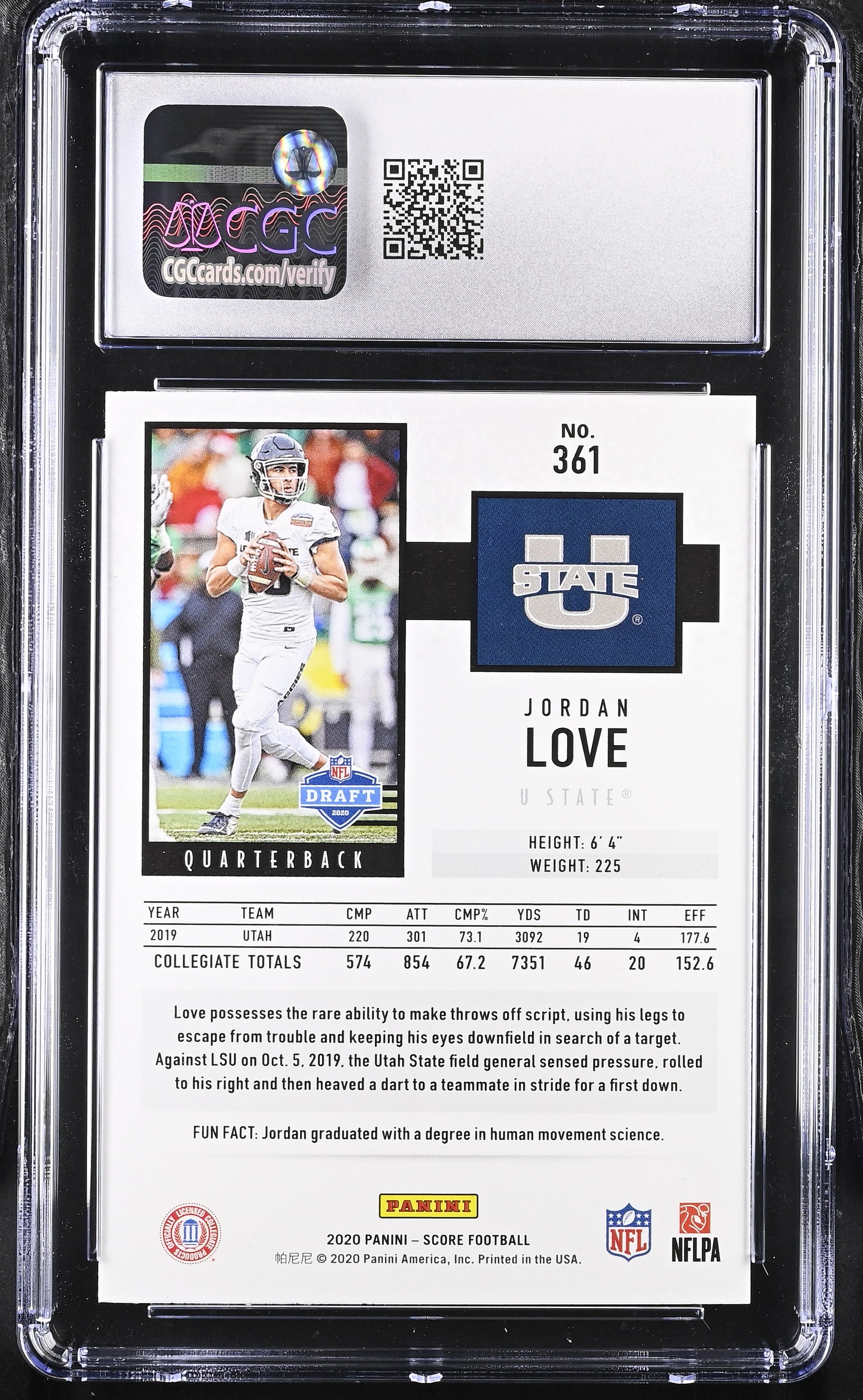 2020 Score Jordan Love #361 Football CGC 9