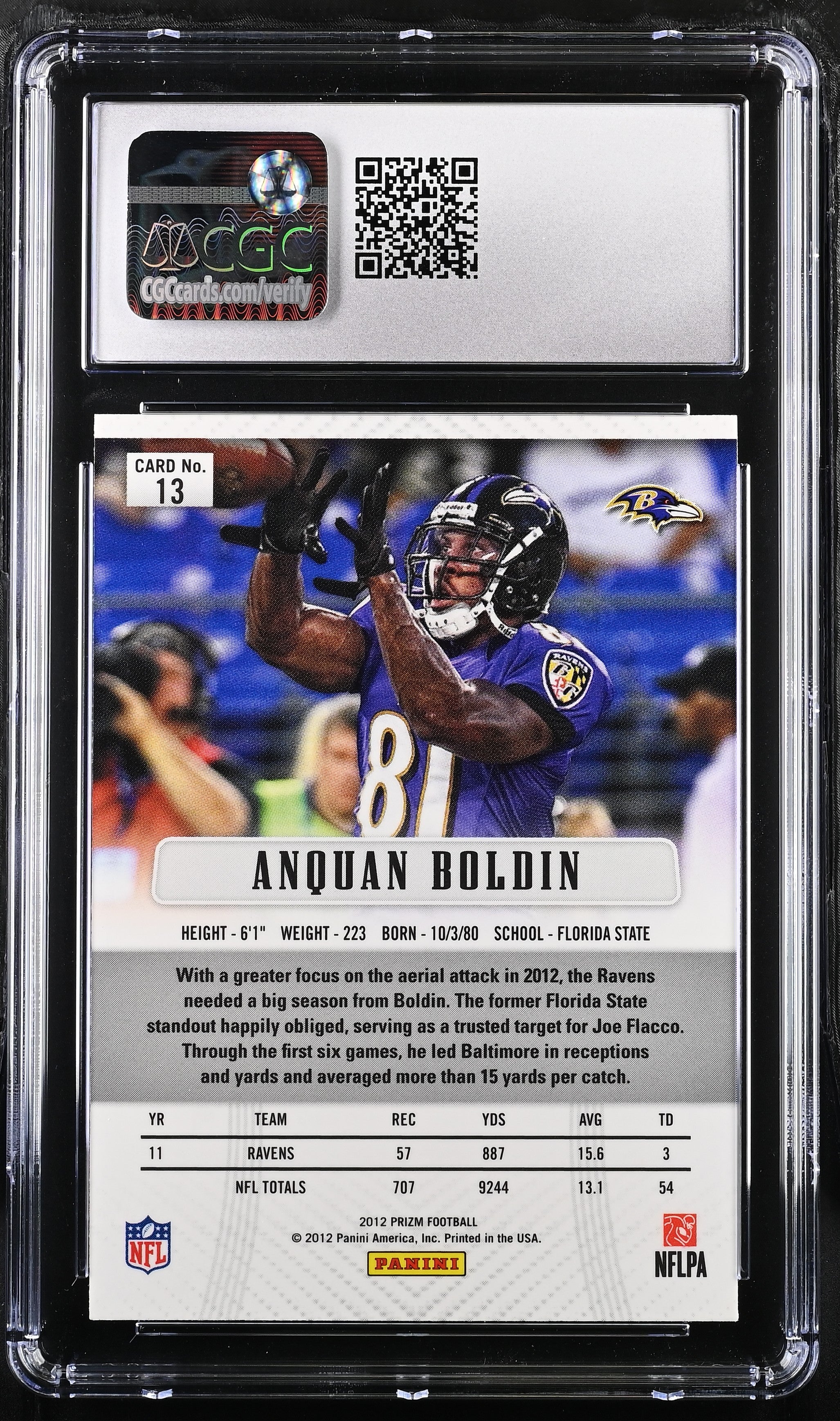 2012 Prizm Anquan Boldin #13 Football CGC 9