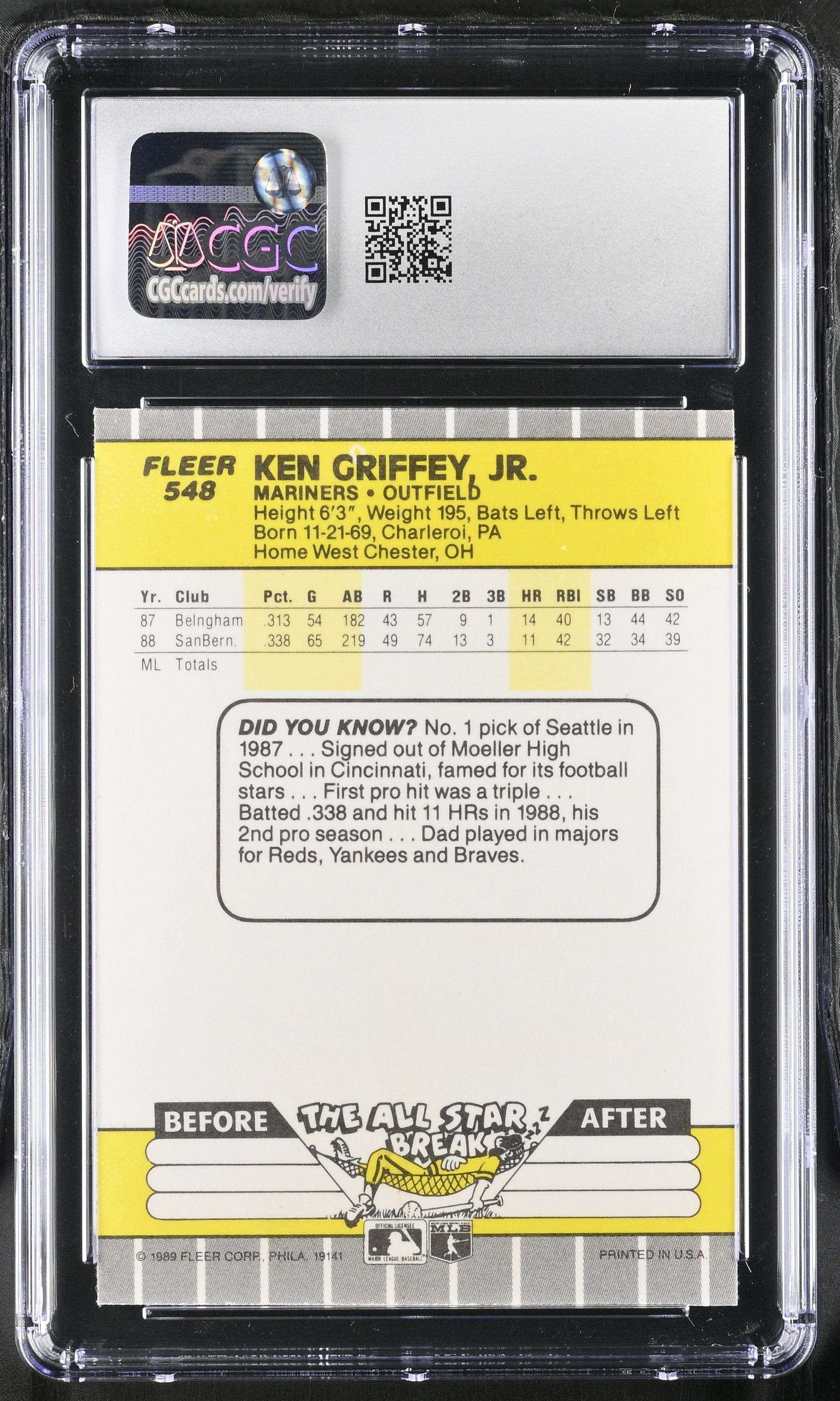 1989 Fleer Ken Griffey Jr. #548 Baseball CGC 8