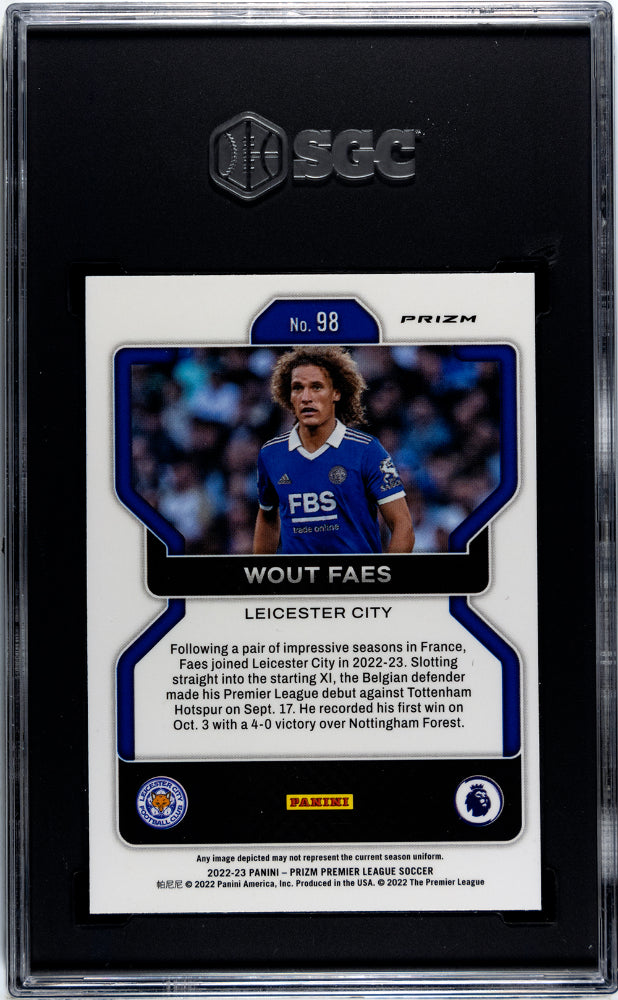 2022 Panini Prizm Premier League Wout Faes #98 Choice Blue Yellow Green SGC 10