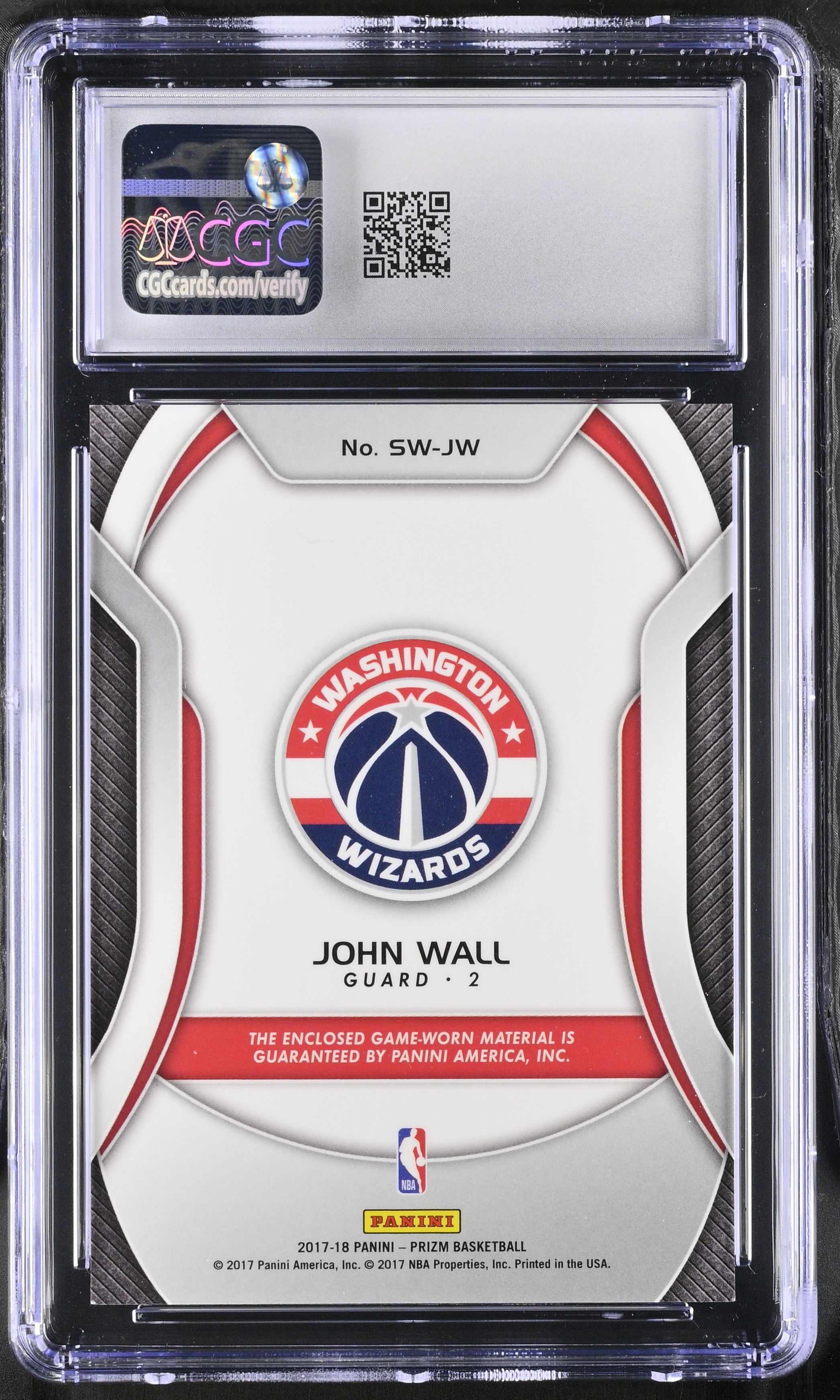 2017-18 Panini Prizm John Wall #SW-JW Sensational Swatches Basketball CGC 9