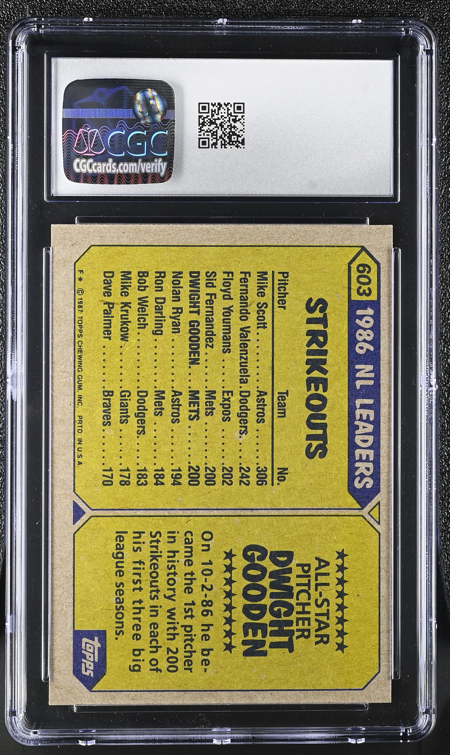 1987 Topps Dwight Gooden #603 All Star Baseball CGC 8.5