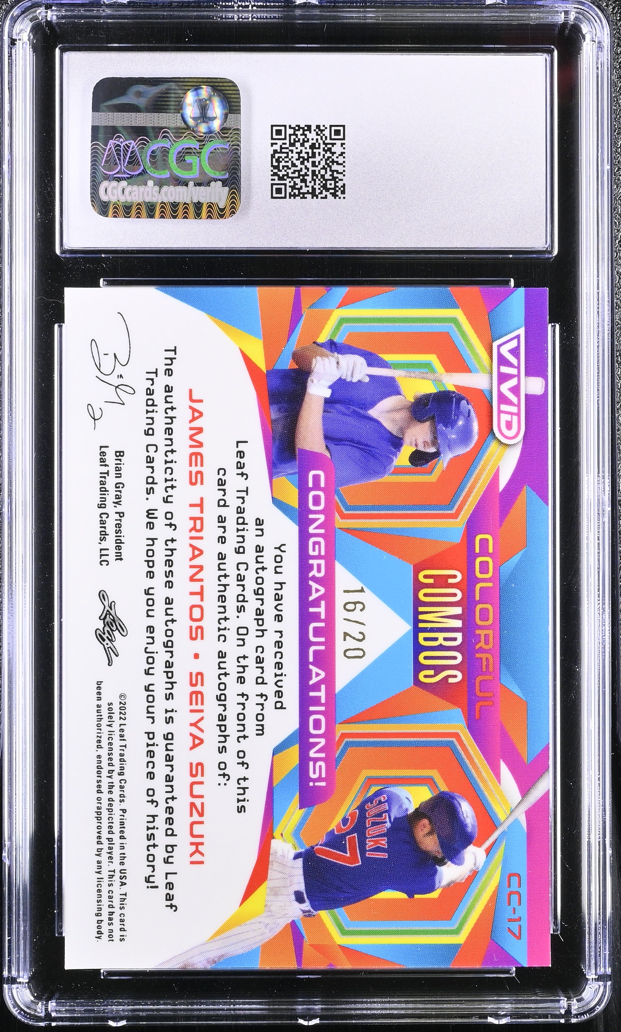 2022 Vivid James Triantos/Seiya Suzuki #CC-17 Black Auto 16/20 Baseball CGC 10