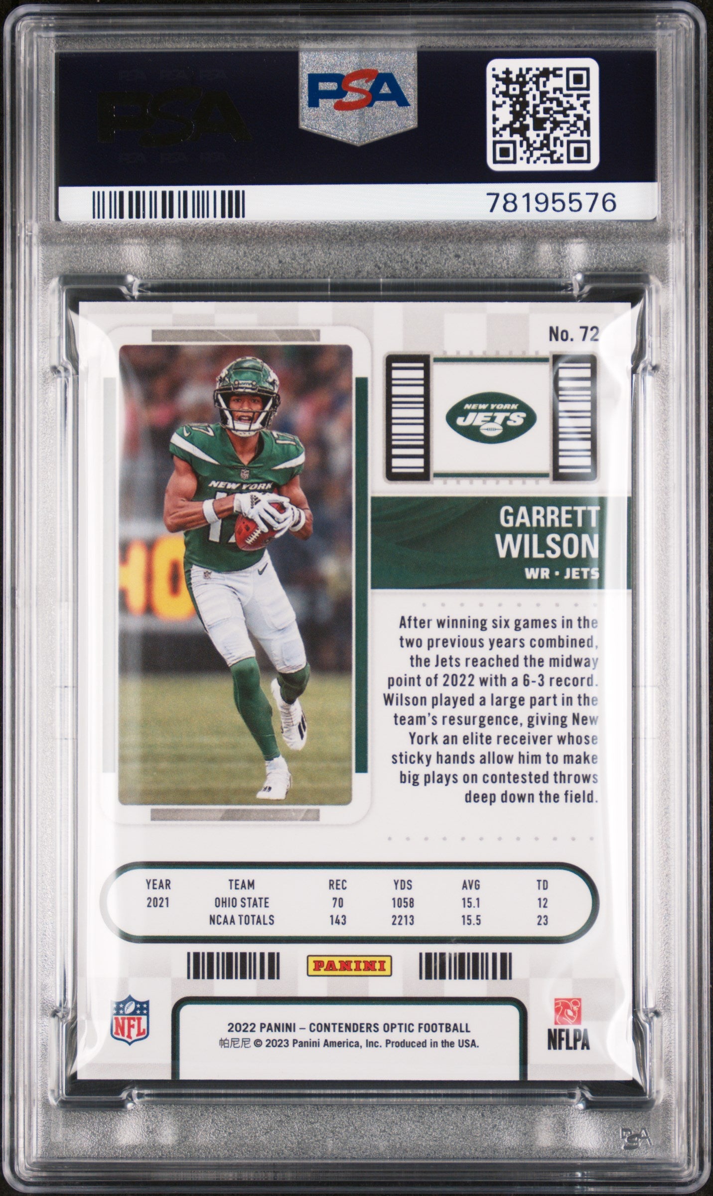 2022 Panini Contenders Optic Garrett Wilson #72 Football PSA 8