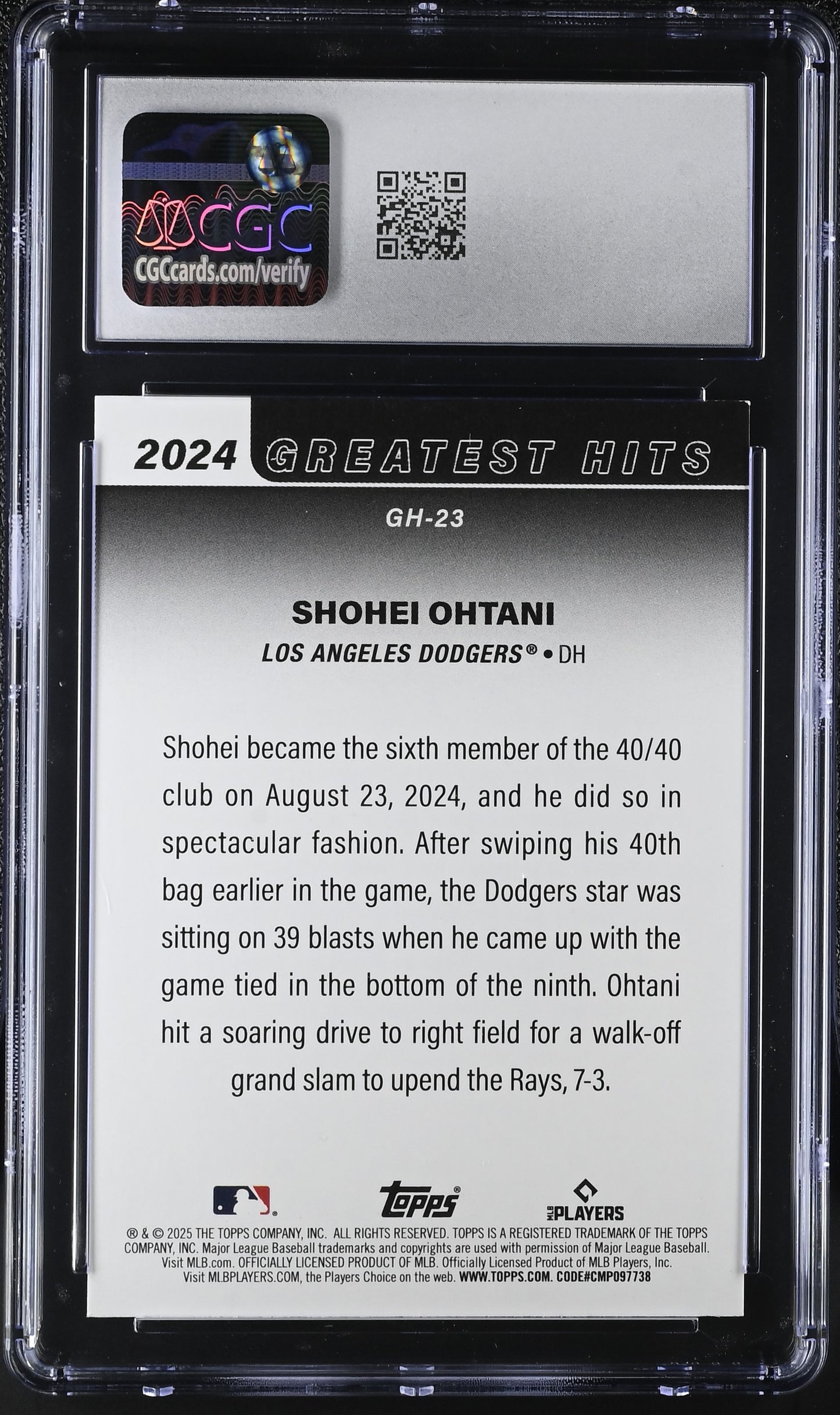 2025 Topps Shohei Ohtani #GH-23 Pink Foil Greatest Hits Baseball CGC 9