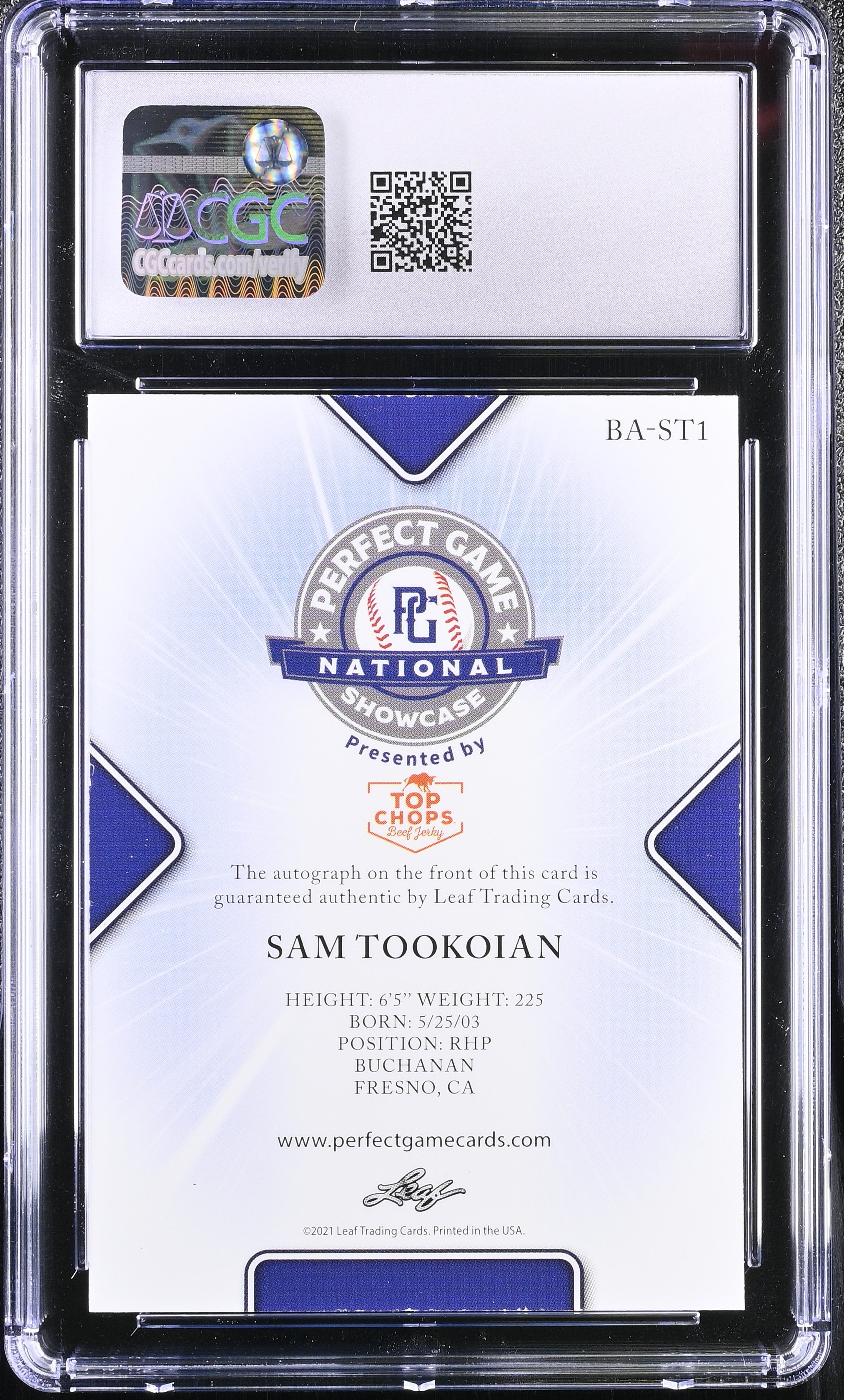 2021 Perfect Game Showcase Sam Tookoian #BA-ST1 Black Auto 34/50 Baseball CGC 9