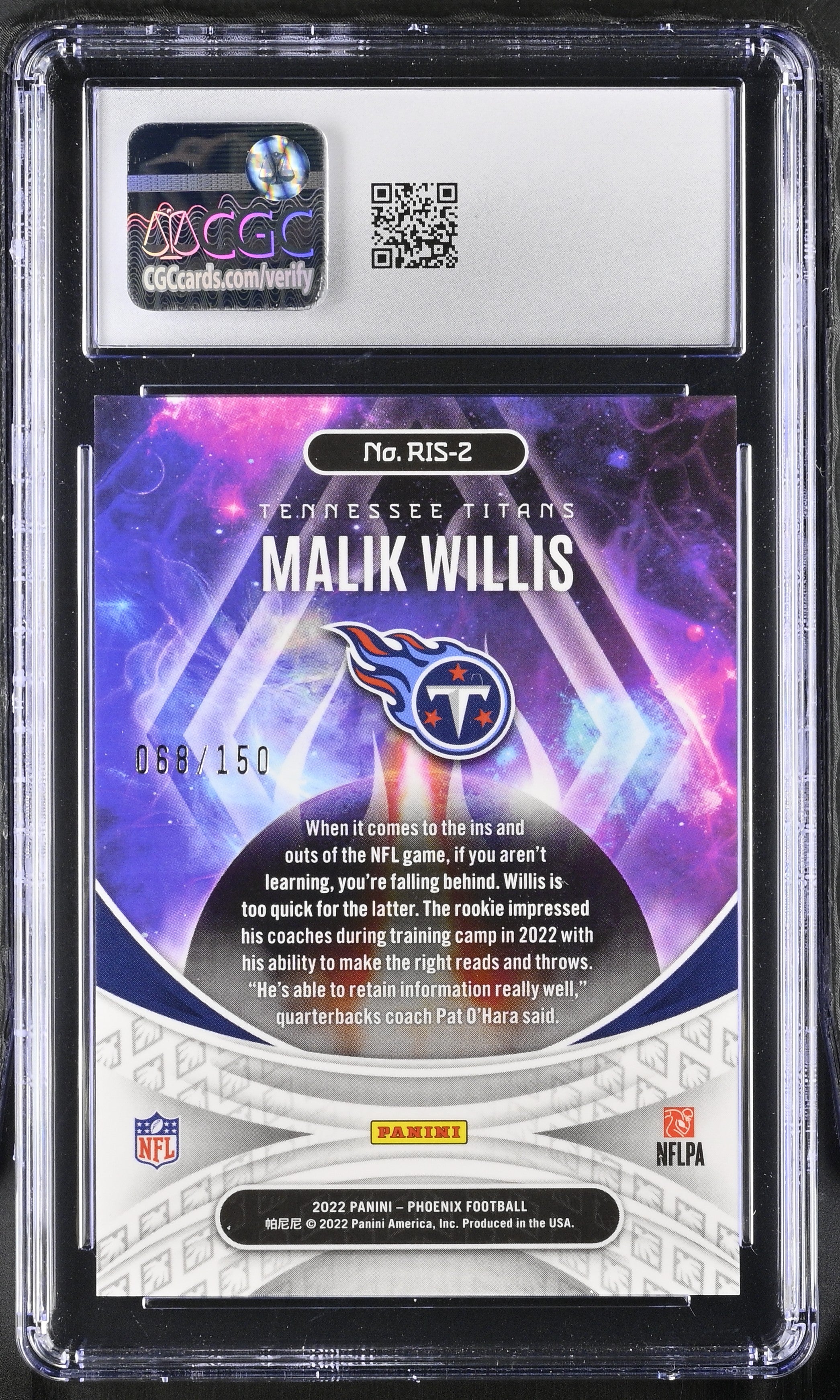 2022 Panini Phoenix Malik Willis #RIS-2 Teal 068/150 Football CGC 10