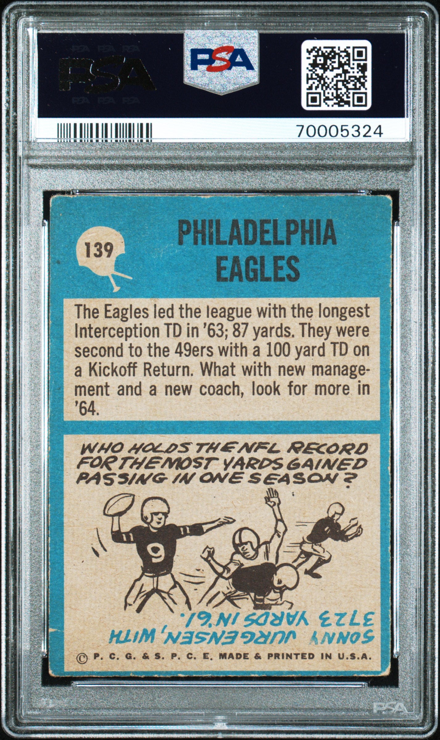 1964 Philadelphia Philadelphia Eagles #139 Team Football PSA 2