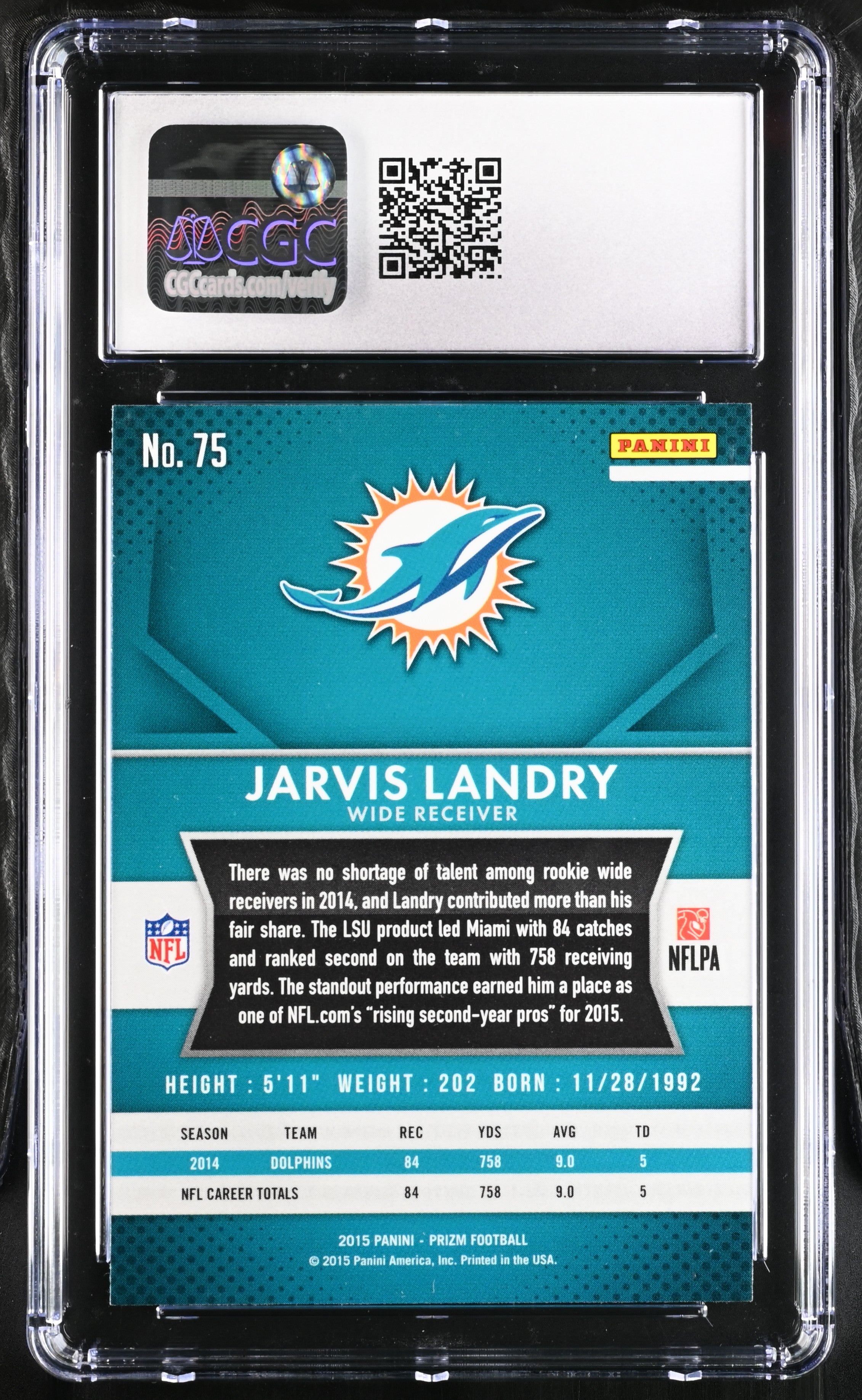 2015 Prizm Jarvis Landry #75 Football CGC 8