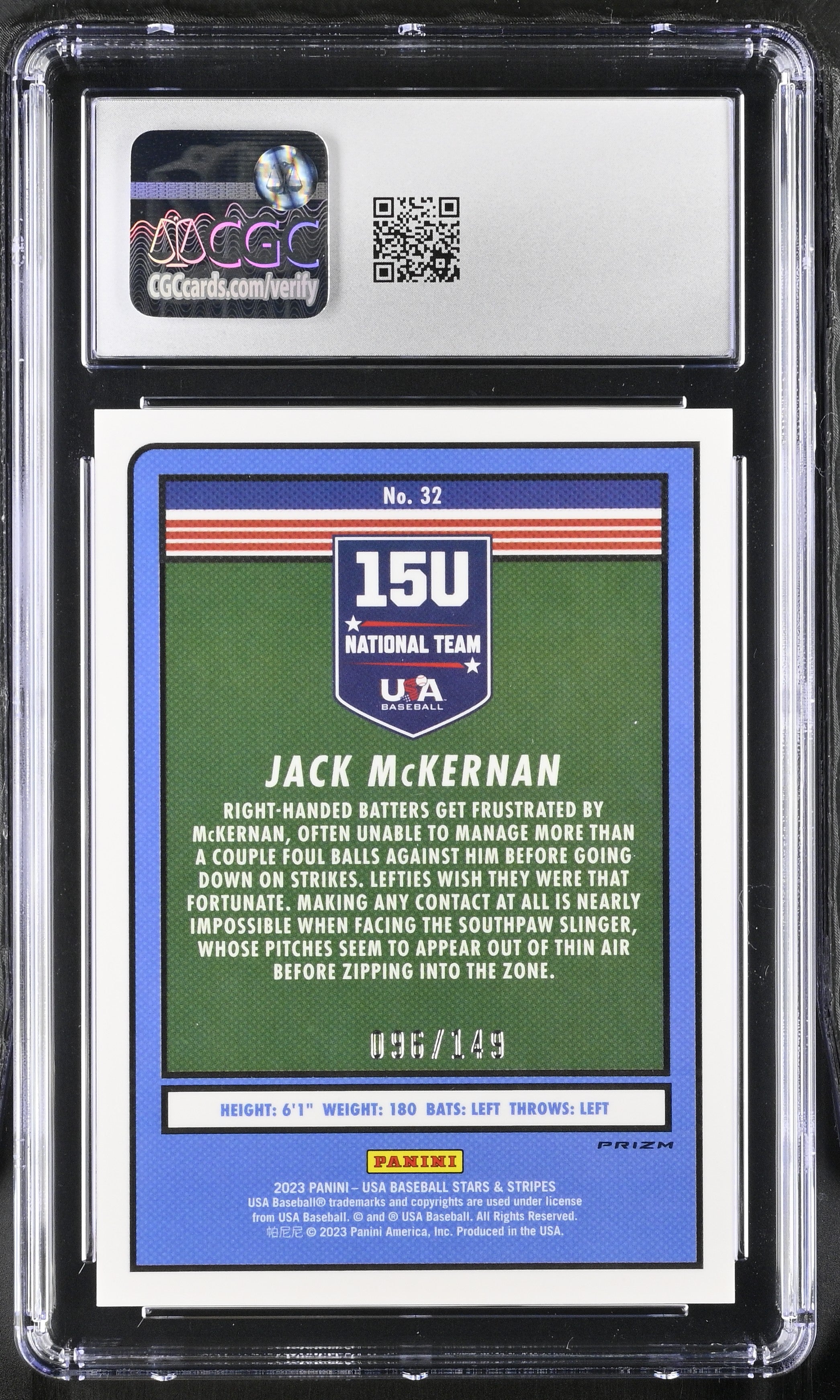 2023 Panini Stars & Stripes Jack McKernan #32 Red 096/149 Baseball CGC 9