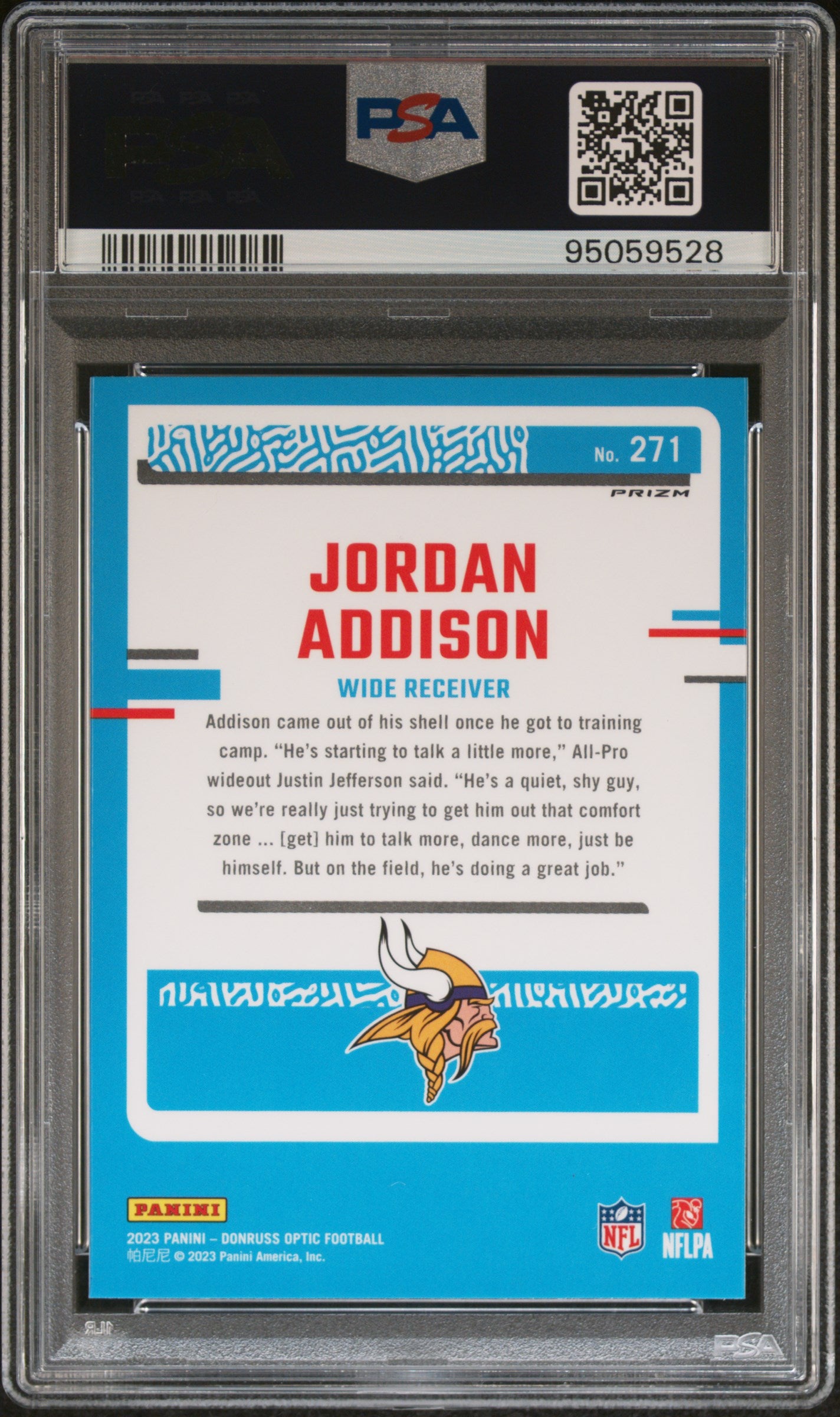 2023 Panini Donruss Optic Jordan Addison #271 Blue Hyper Football PSA 9