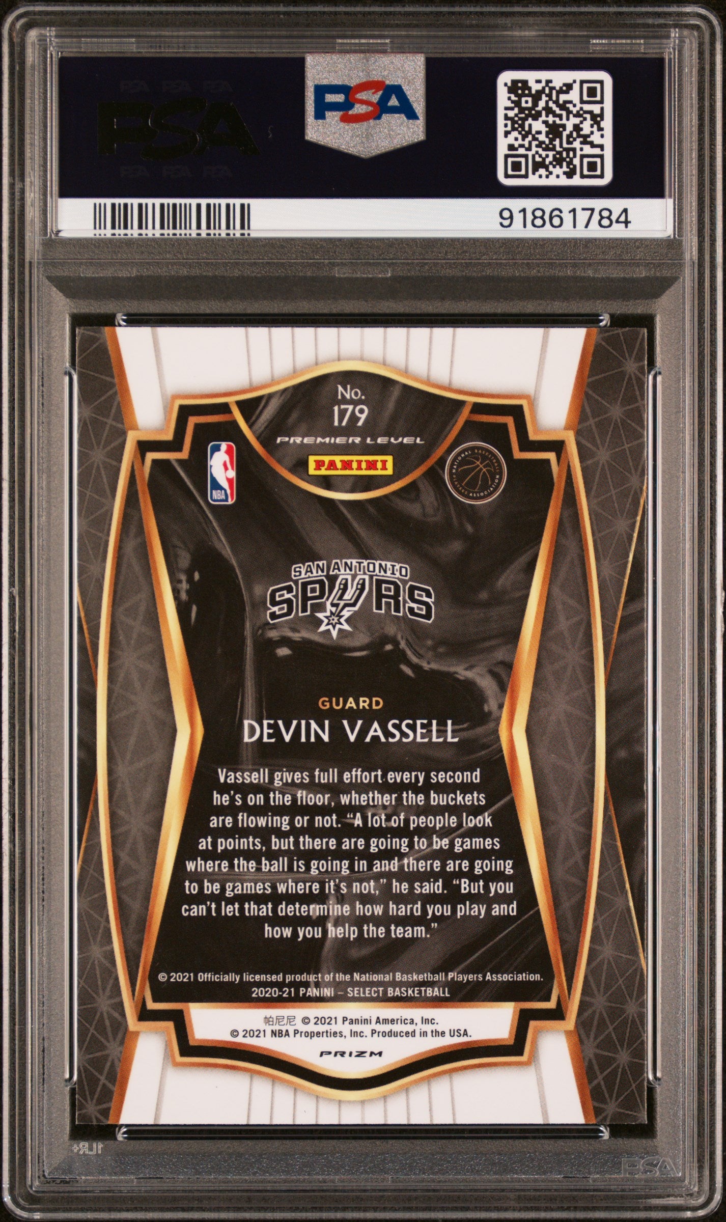 2020 Panini Select Devin Vassell #179 Silver Prizm Basketball PSA 9