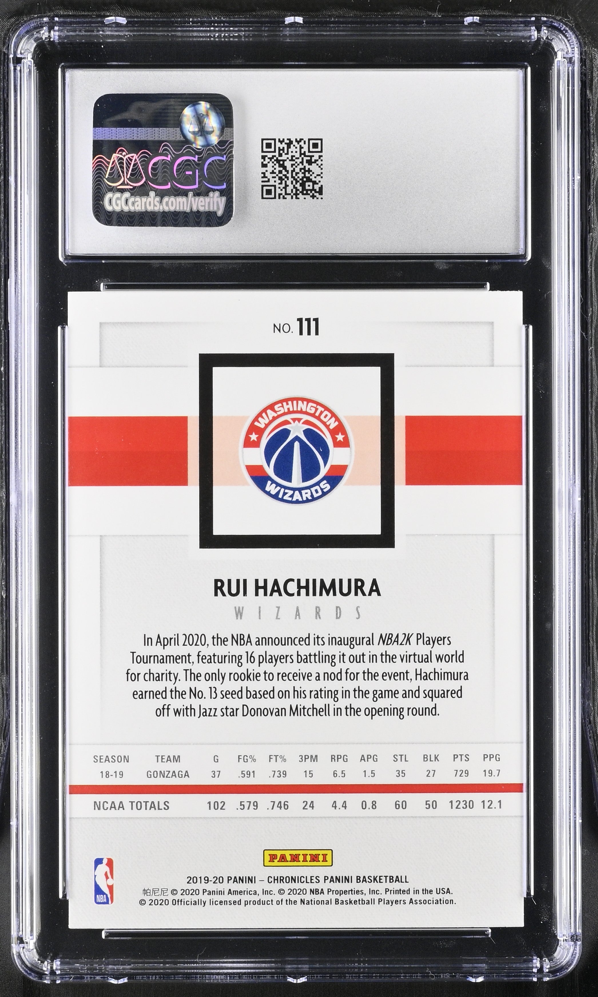 2019-20 Panini Chronicles Rui Hachimura #111 Basketball CGC 9