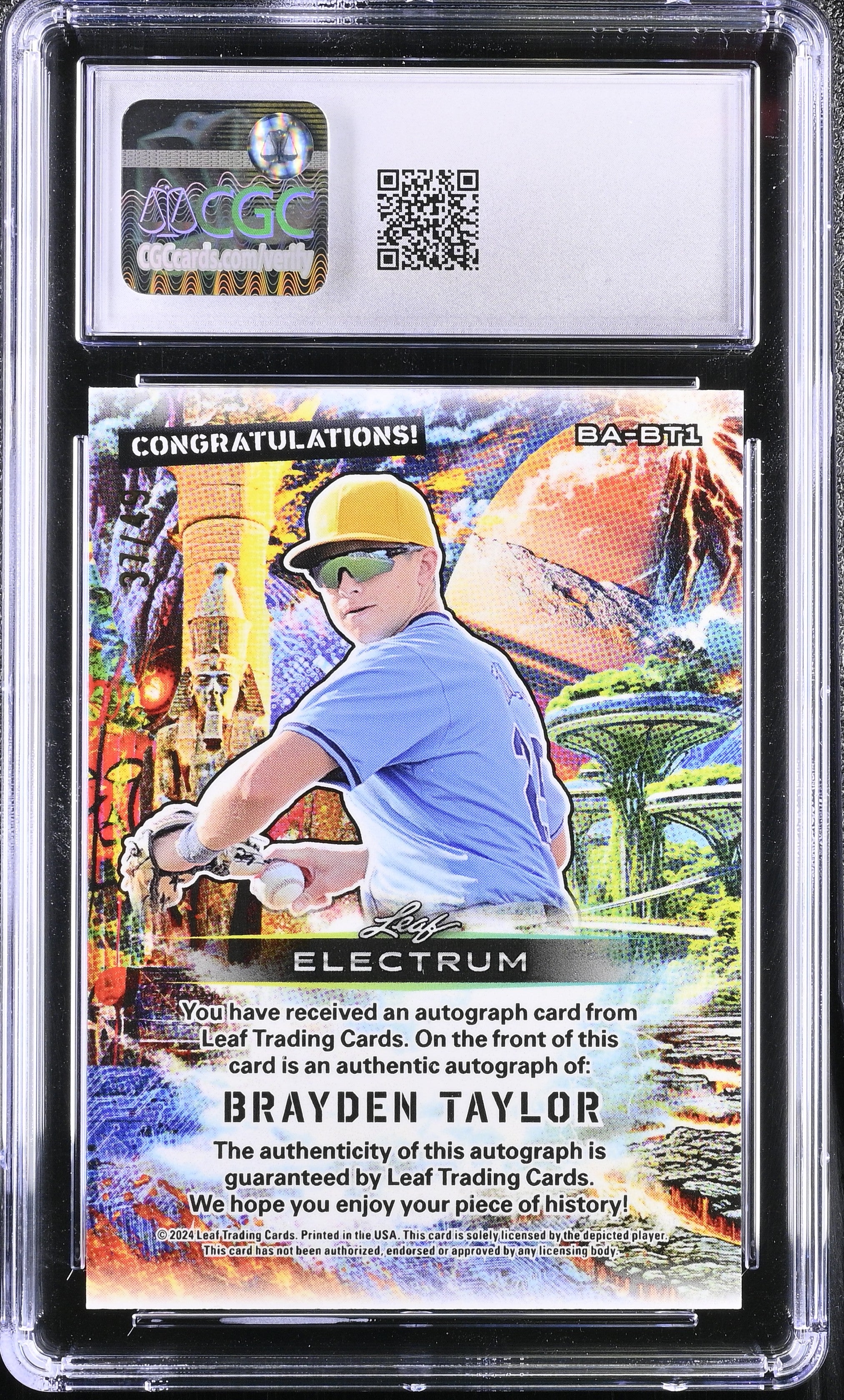 2024 Electrum Brayden Taylor #BA-BT1 Silver Board - Tie-Dye 37/49 Auto CGC 9.5