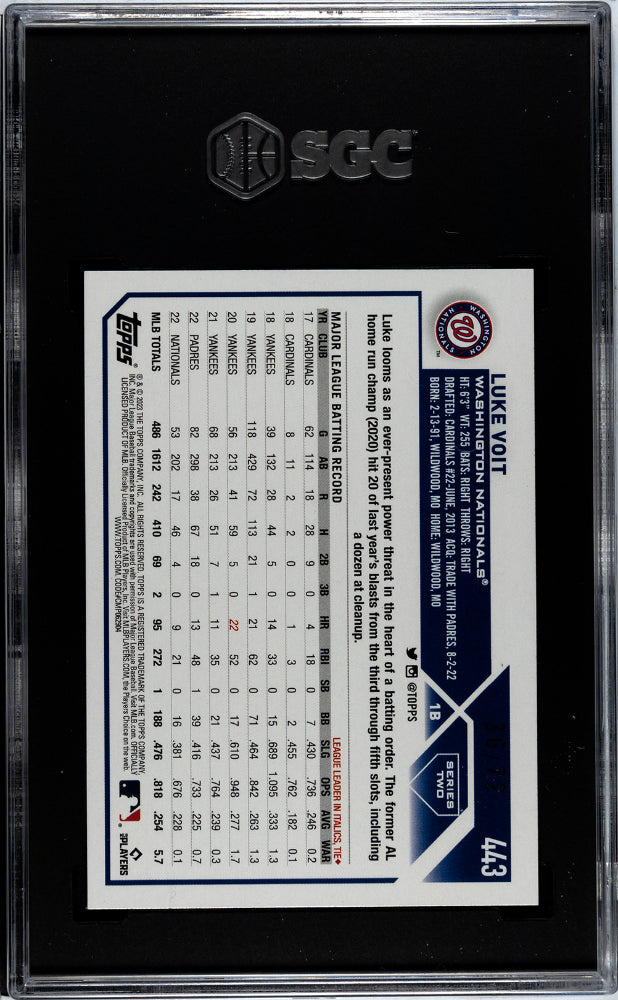 2023 Topps Luke Voit #443 Black 36/72 Baseball SGC 9