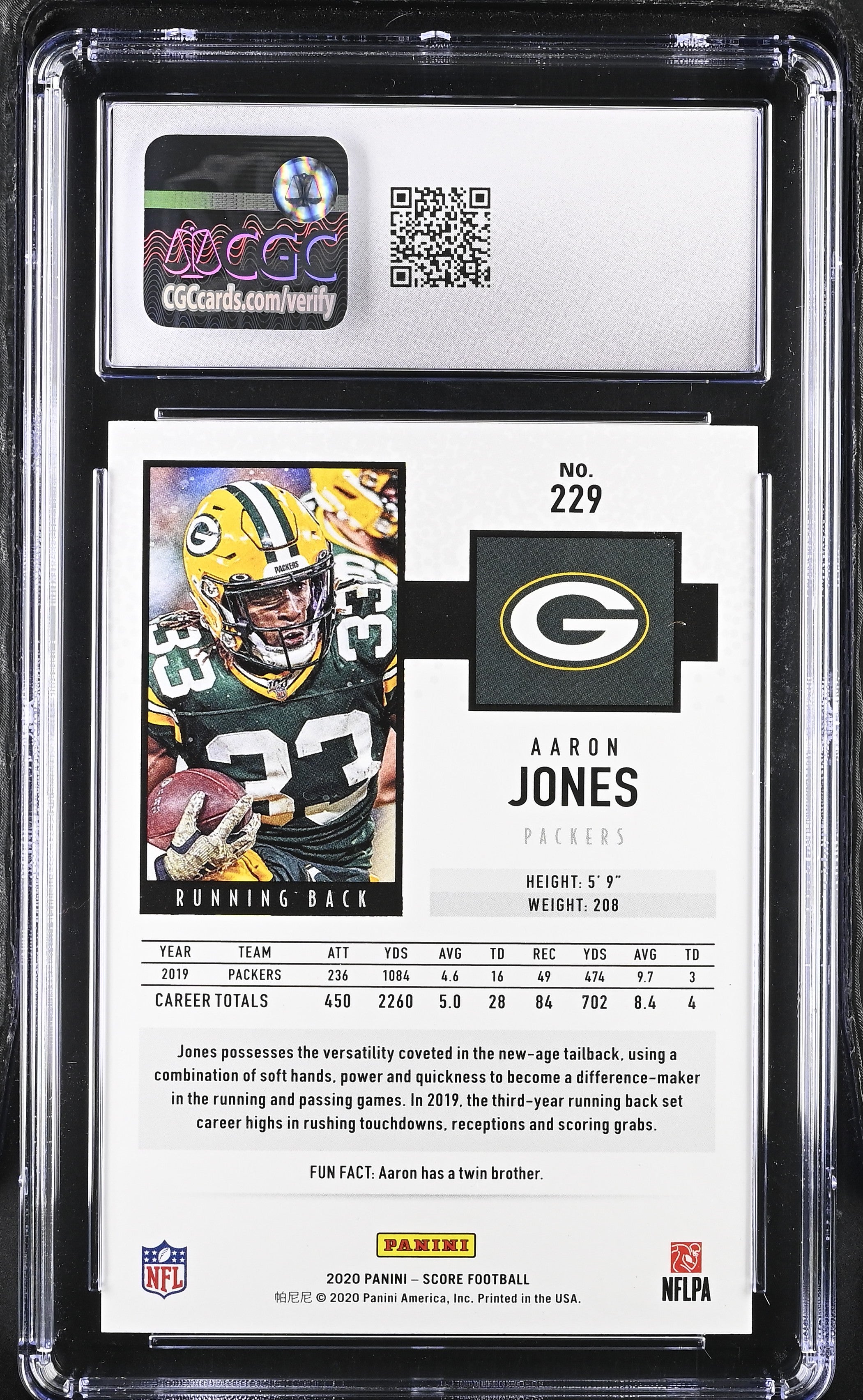 2020 Score Aaron Jones #229 Red Football CGC 10