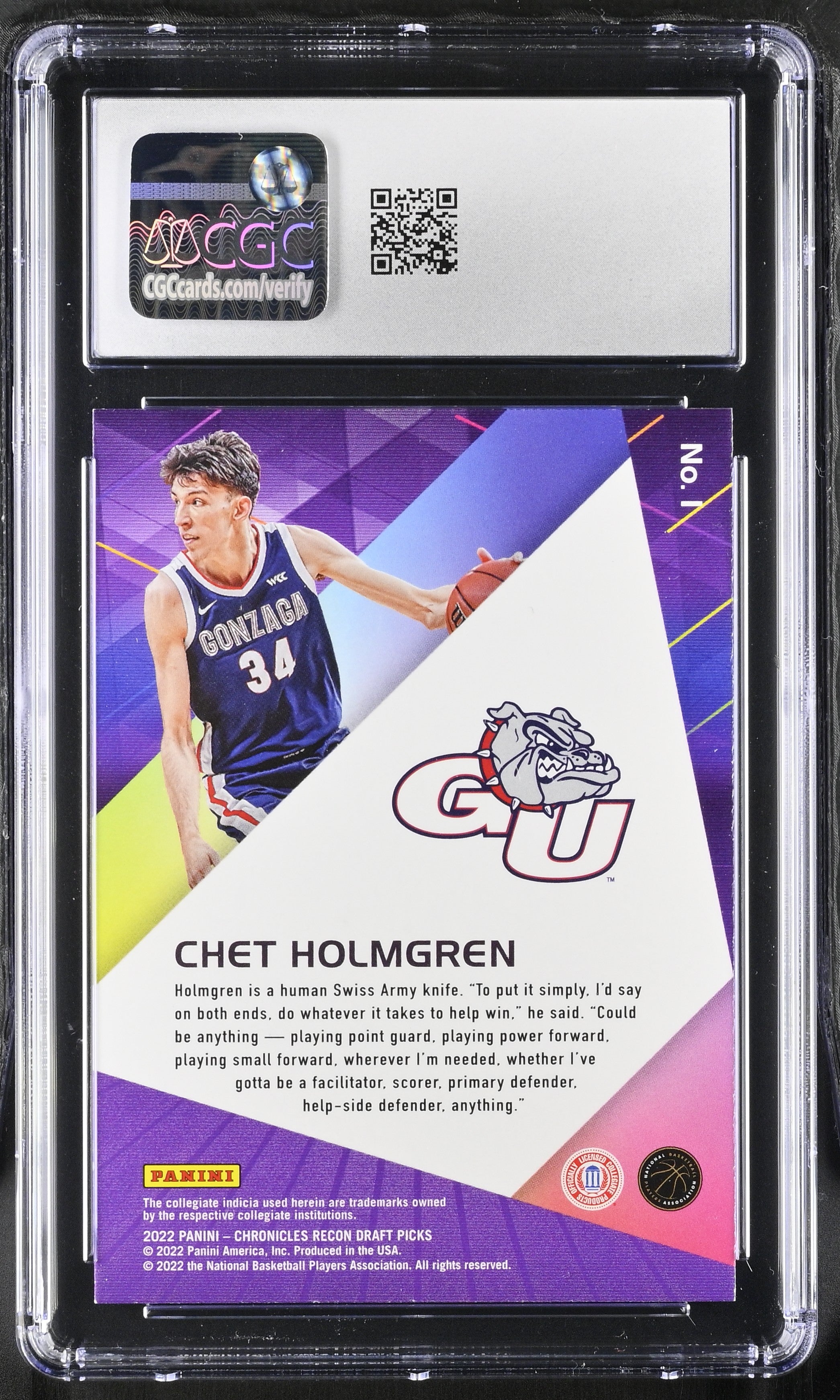 2022 Panini Chronicles Draft Picks Chet Holmgren #1 Recon RC Basketball CGC 10