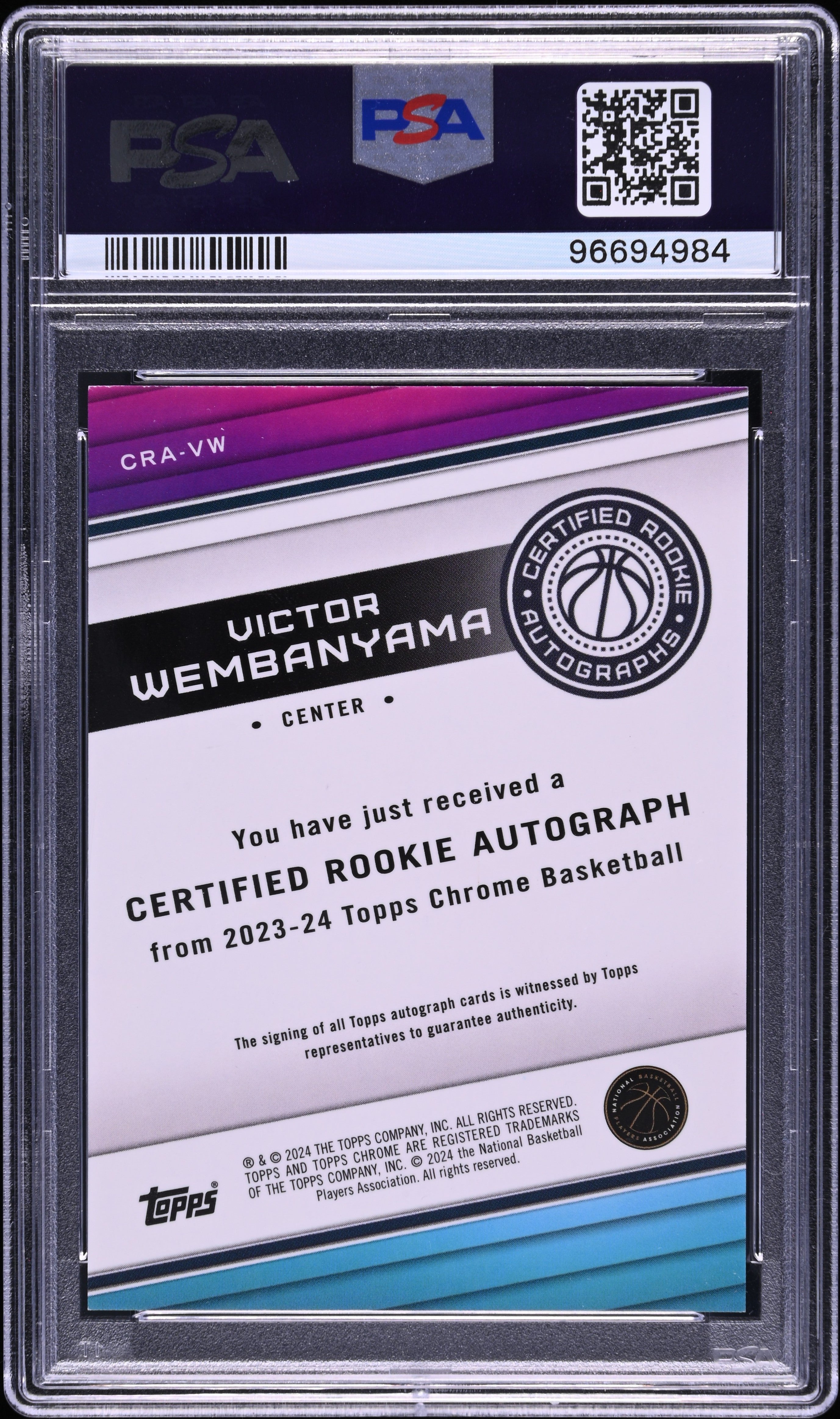 2023 Topps Chrome Certified Rookie Auto Victor Wembanyama Geo Purple PSA 9