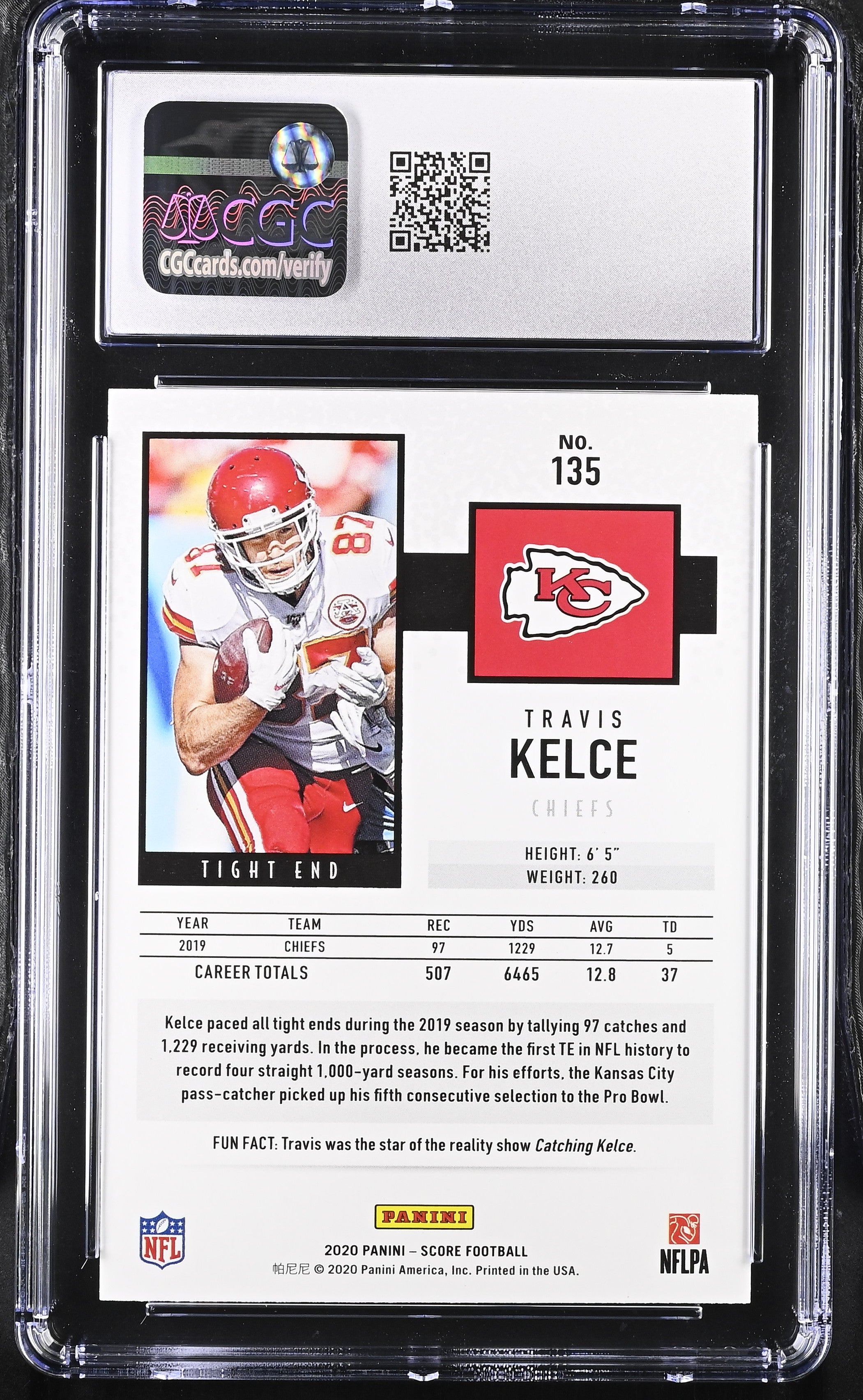 2020 Score Travis Kelce #135 Football CGC 10